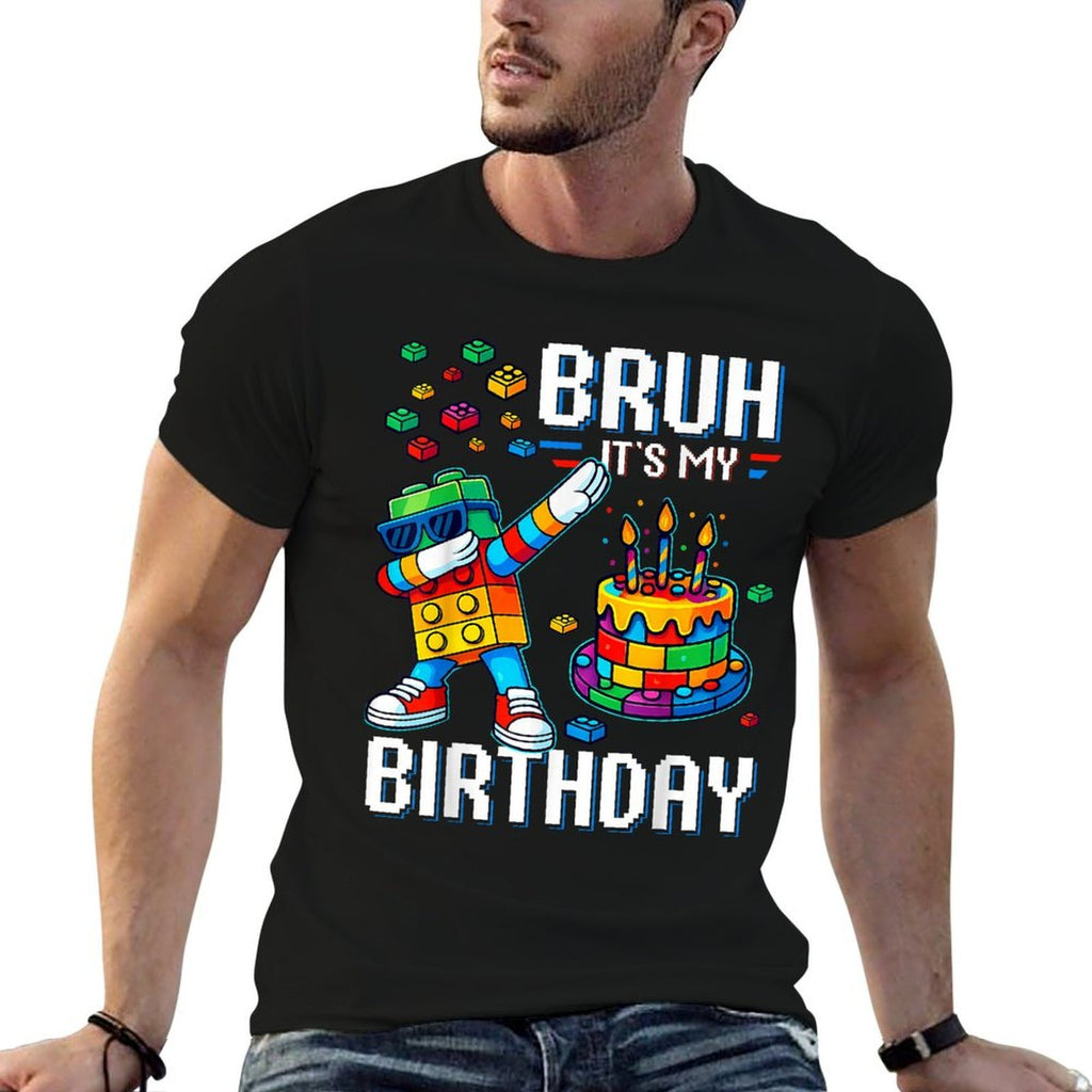 Bruh Its My Birthday Master Builder Dabbing Blocks Bricks  Stretchy T-Shirt