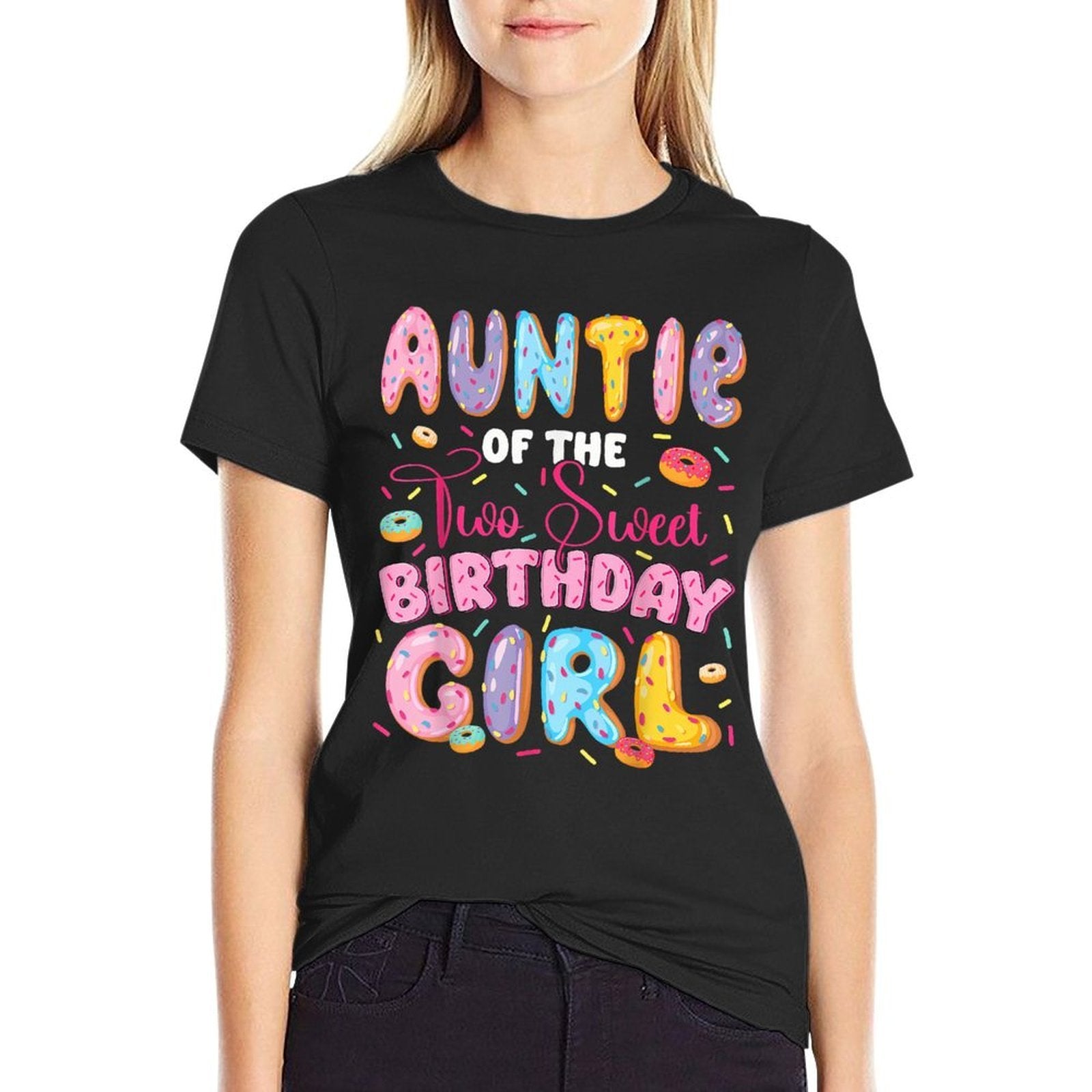 Auntie Of The Two Sweet Birthday Girl Donut 2Nd Birthday  Trendy Pattern T-Shirt