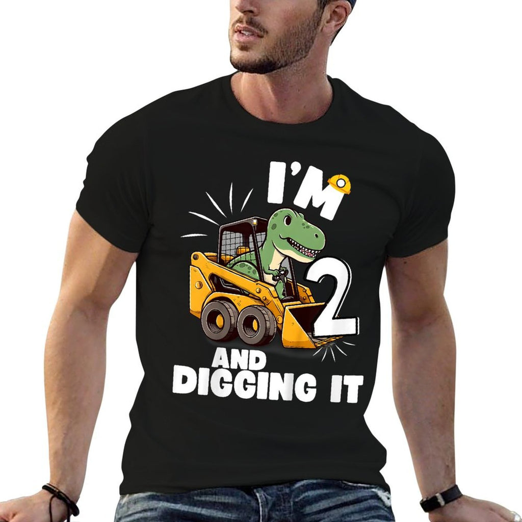 I'm 2 And Digging It 2nd Birthday Dinosaur Construction  High-quality Stitching T-Shirt