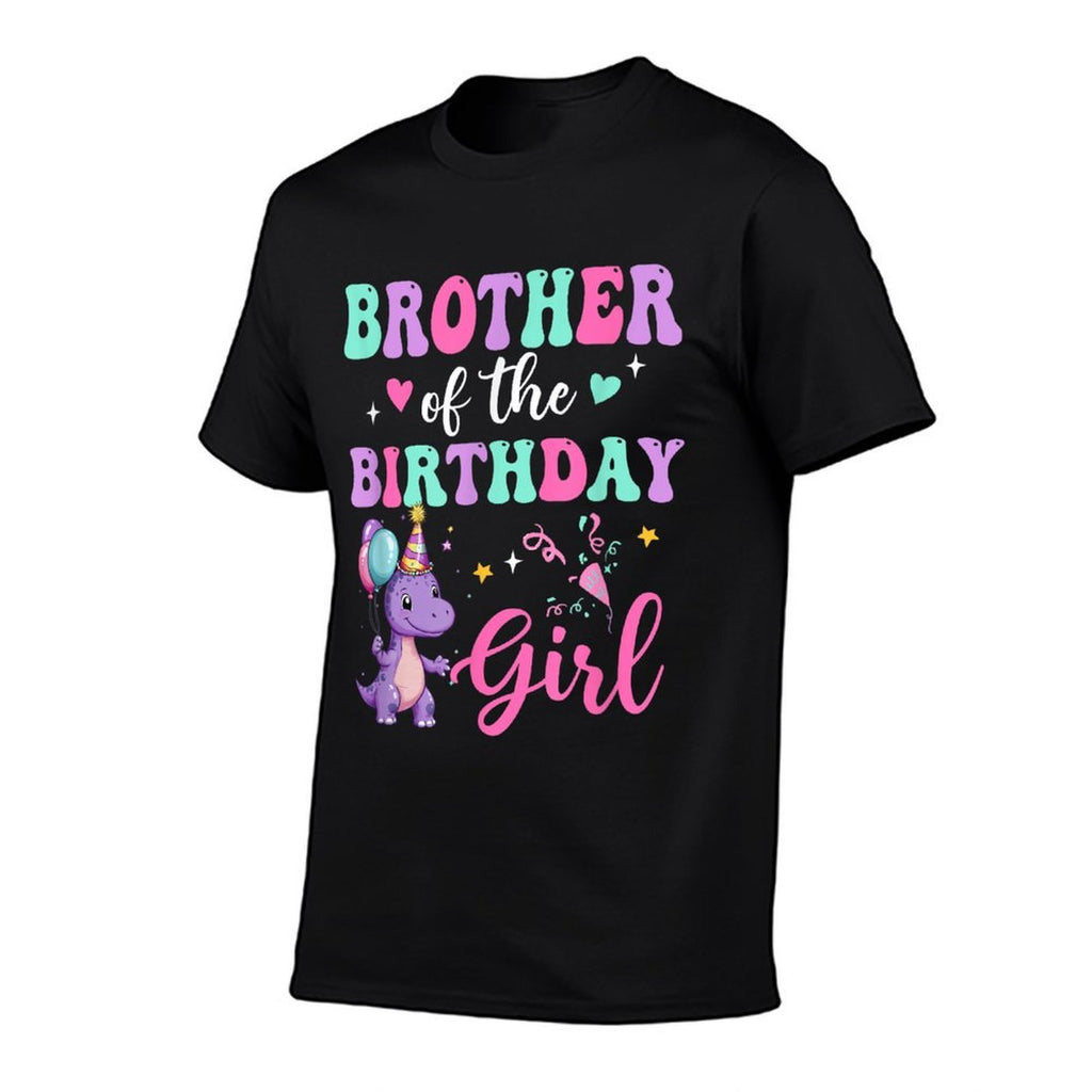 Brother Of The Birthday For Girl Dinosaur T-Rex Party Family  Ribbed Collar T-Shirt