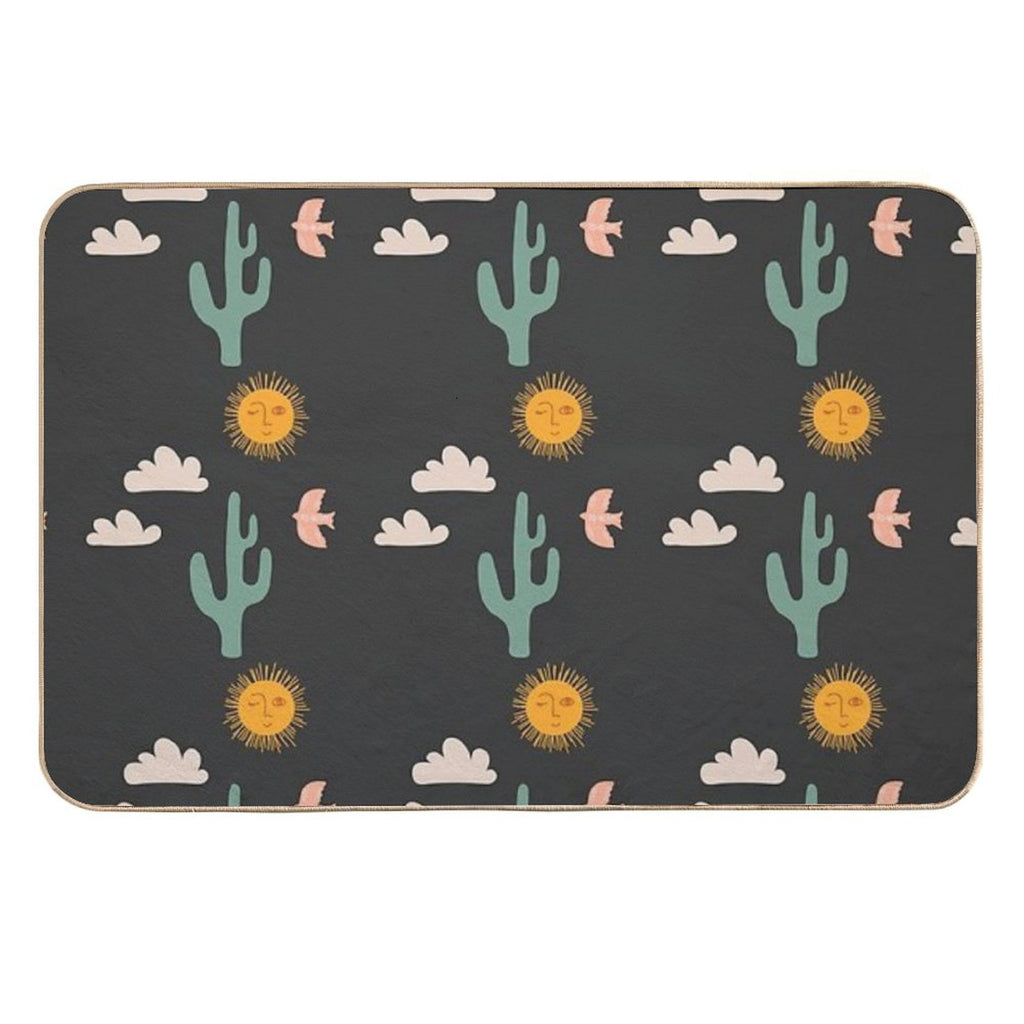 Boho Aesthetic Landscape Southwest Cactus And Sun - Charcoal Background  Odorless Bath Mat
