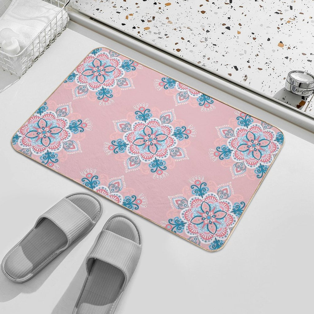 Ice Flowers Mandala Pink  Easy To Clean Bath Mat