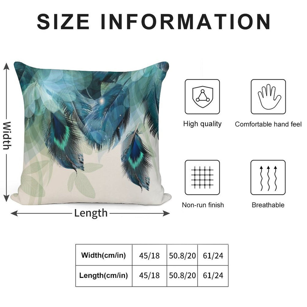 Peacock Feathers Turquoise Soft Shrink-Resistant Throw Pillow