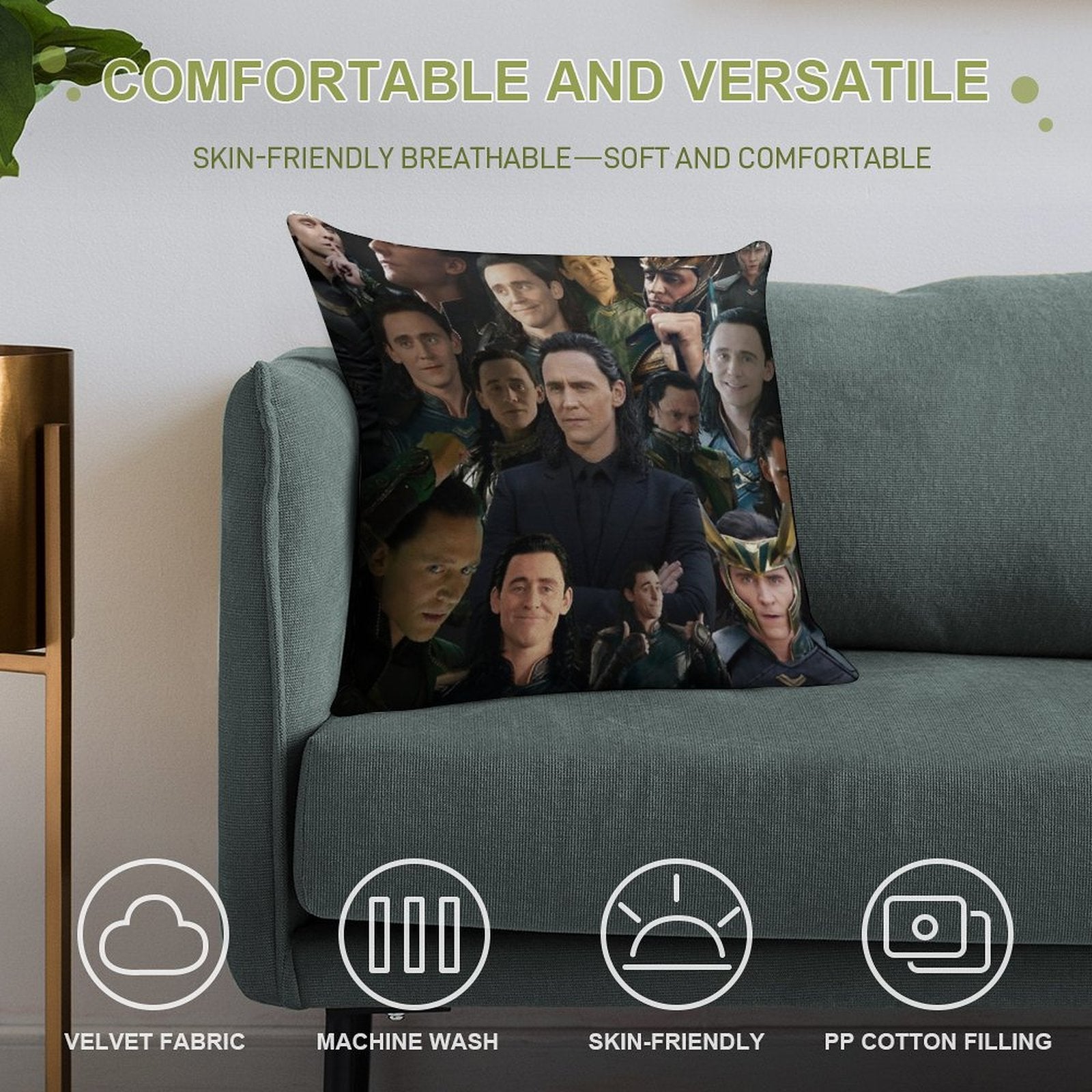 Tom Hiddleston Collage Soft Hidden Zipper Throw Pillow