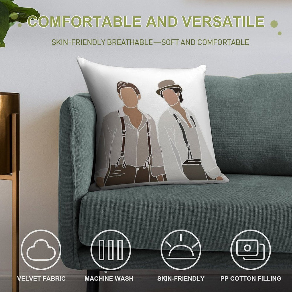 Damon And Stefan Salvatore Vampire Diaries Drawing Soft Luxury Feel Throw Pillow