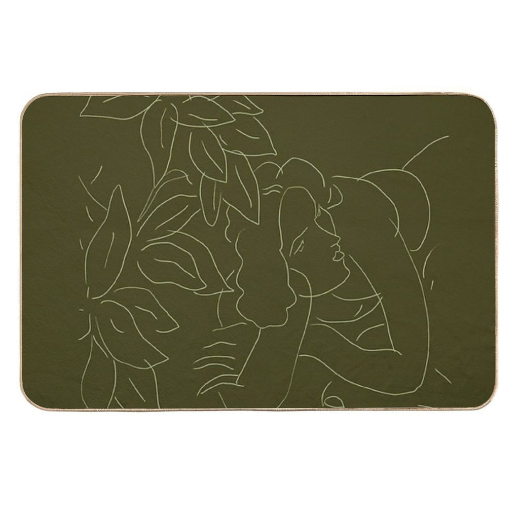 Matisse Line Art #5 Green  Repositionable Bath Mat