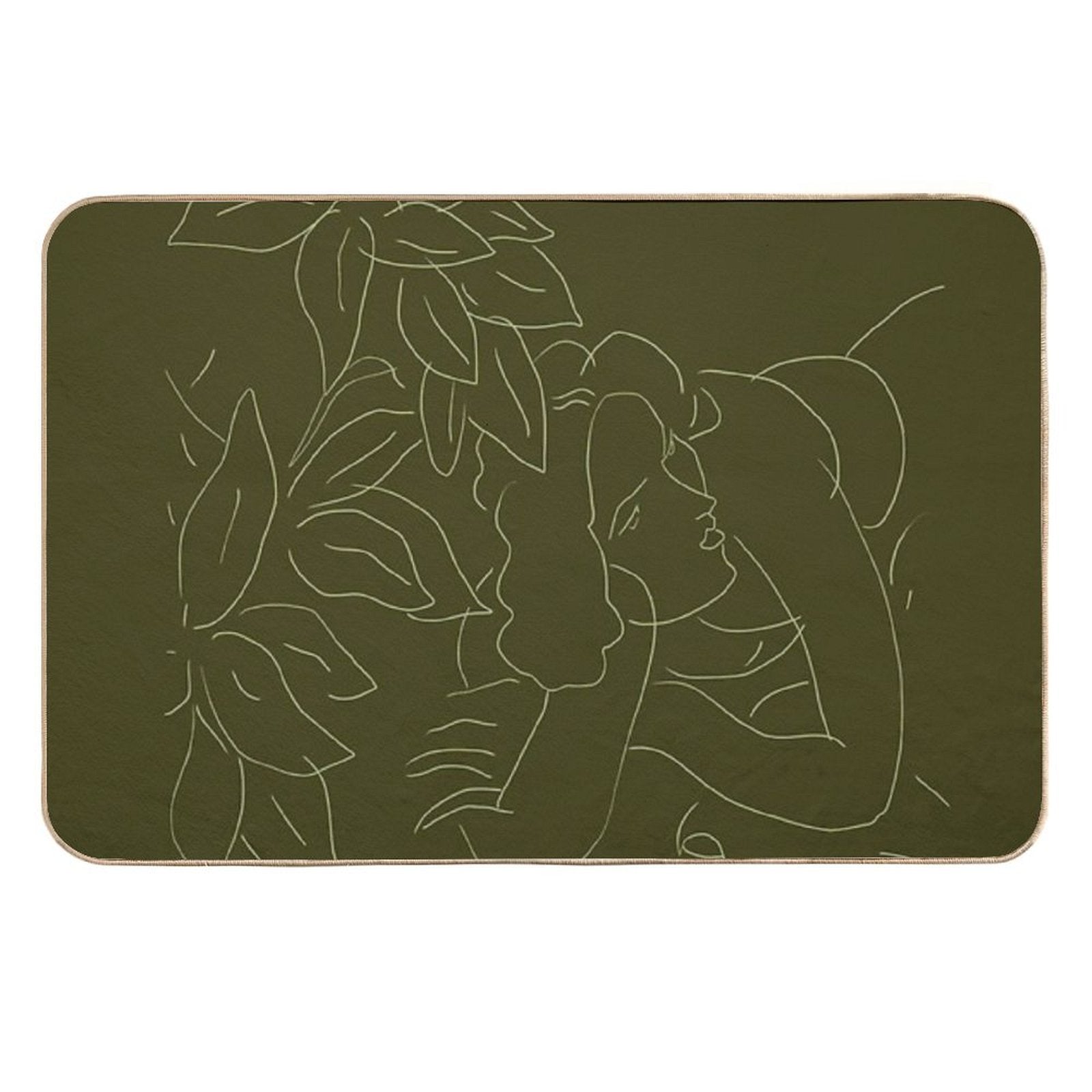 Matisse Line Art #5 Green  Repositionable Bath Mat