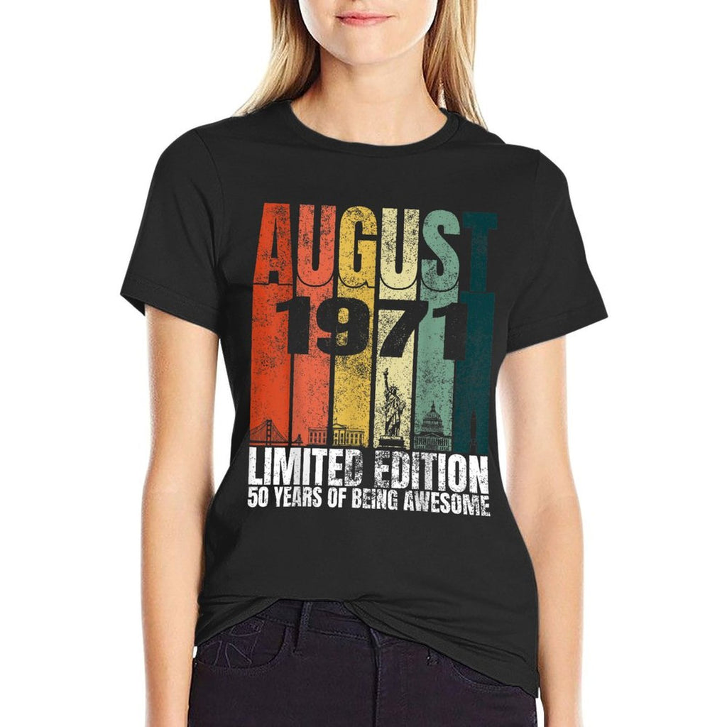 Vintage August 1971 Bday Graphic 50 Years Old 50th Birthday  Polyester Blend T-Shirt