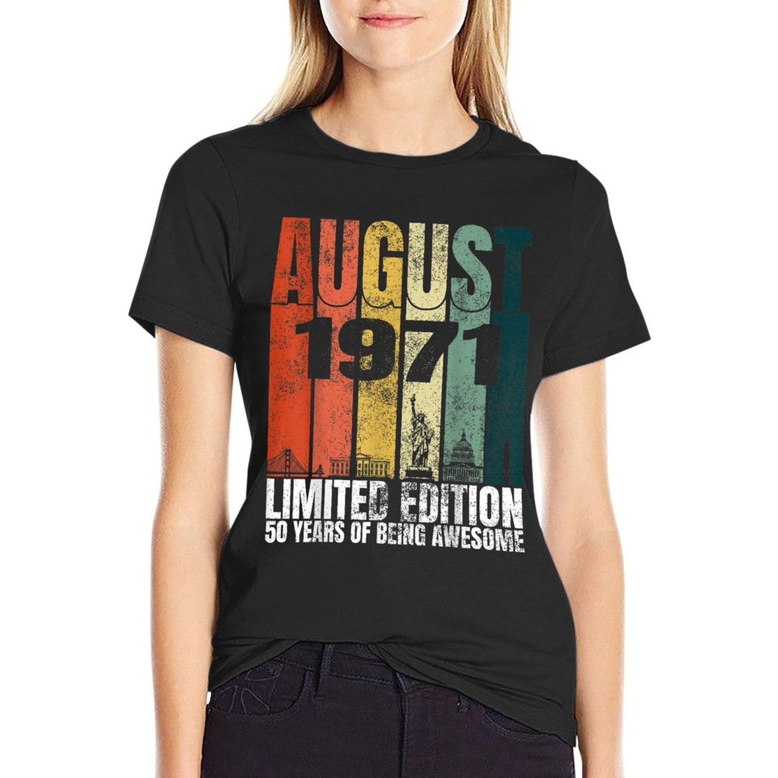 Vintage August 1971 Bday Graphic 50 Years Old 50th Birthday  Polyester Blend T-Shirt