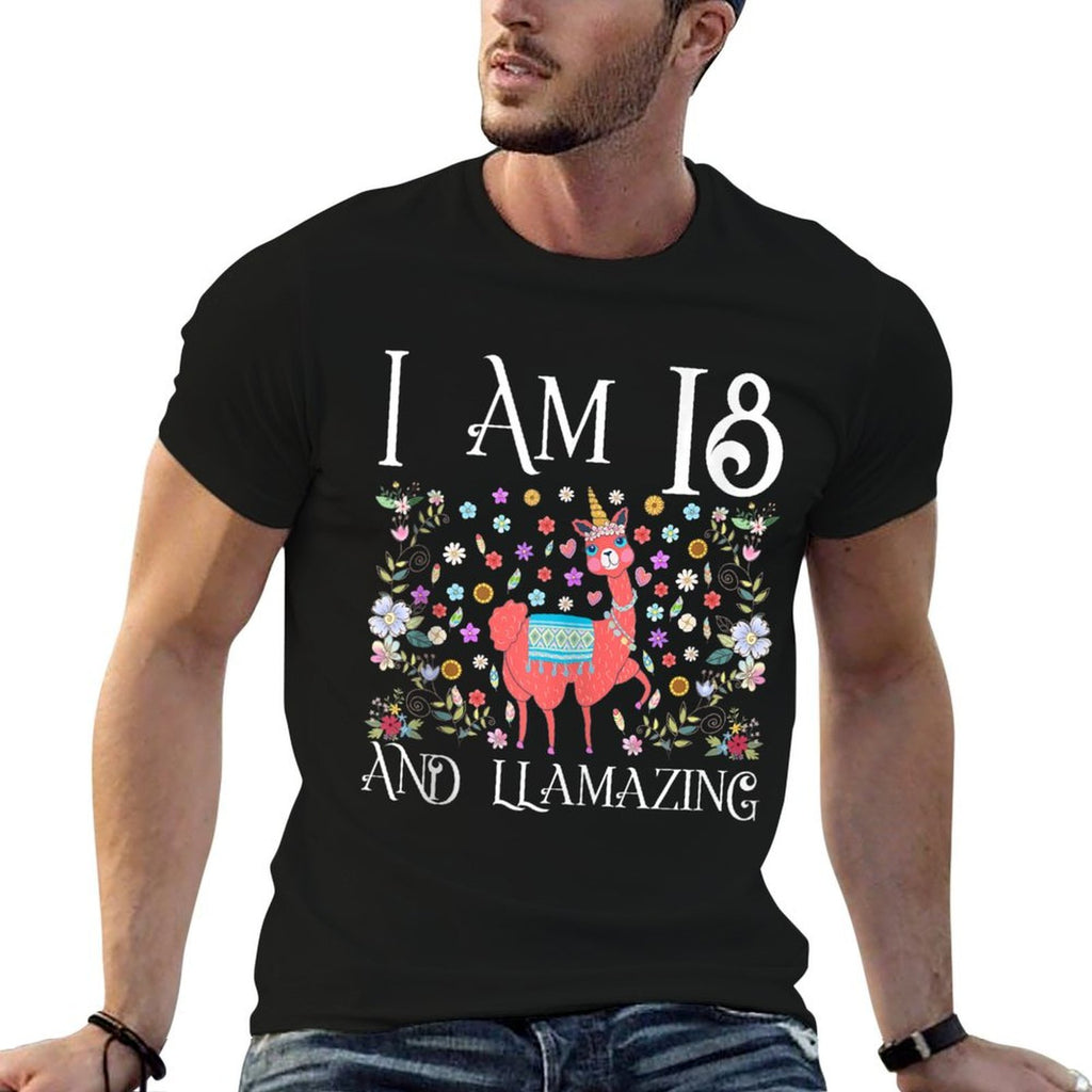 I Am 18 Years Old And Llamazing Llama Happy 18th Birthday  Wrinkle-resistant T-Shirt