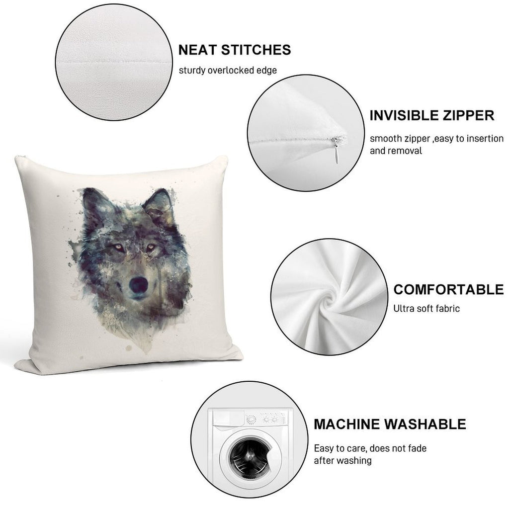 Wolf  Persevere Soft Short Plush Fabric Throw Pillow