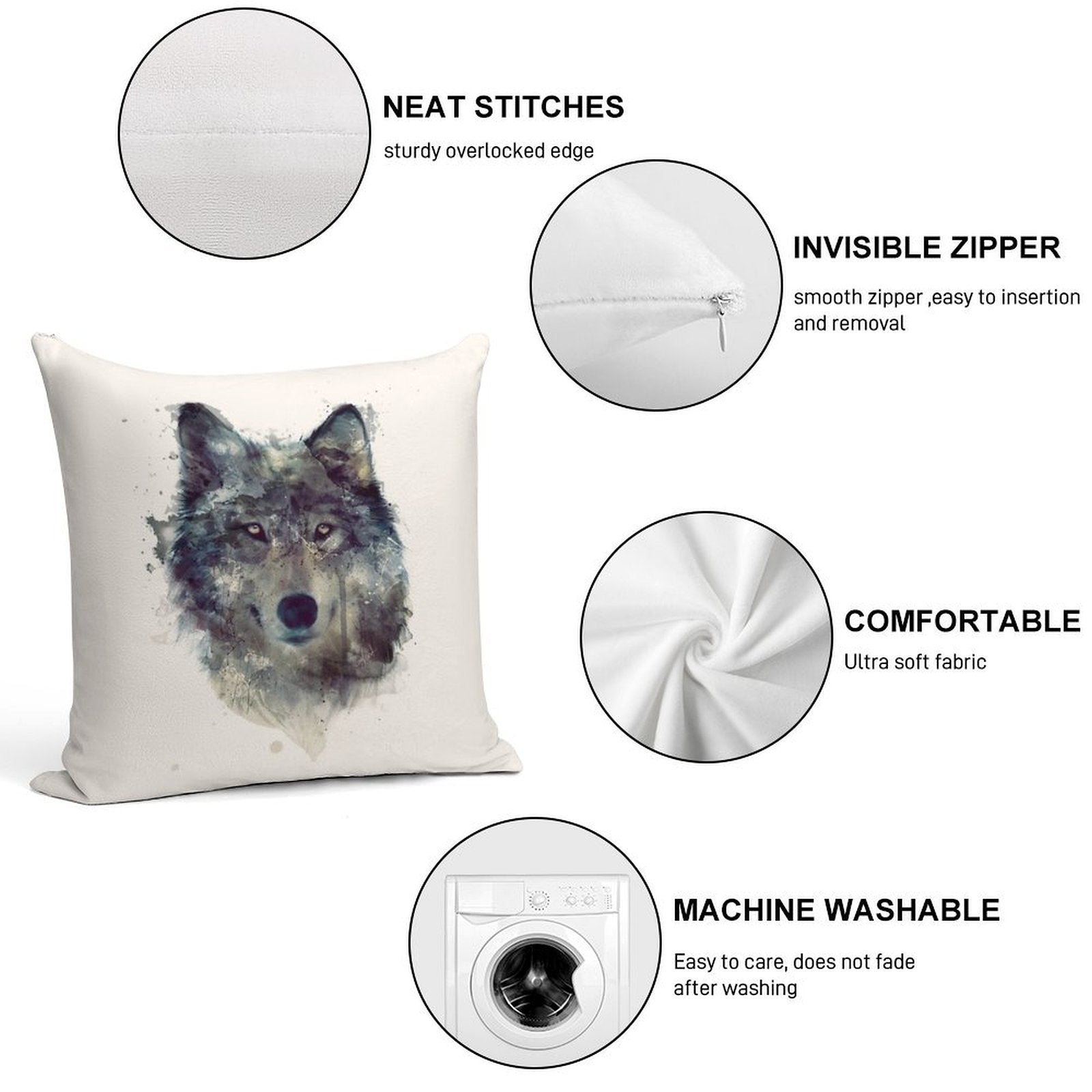 Wolf  Persevere Soft Short Plush Fabric Throw Pillow