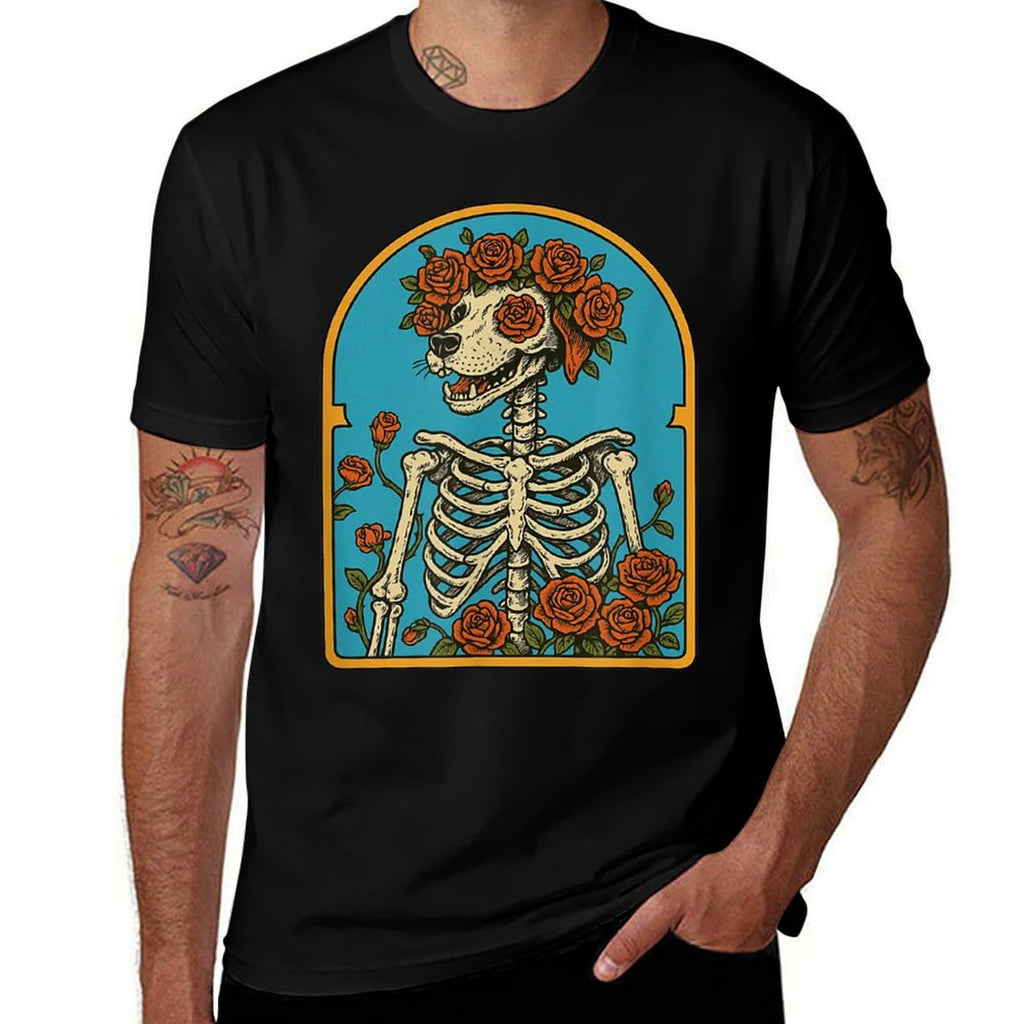 Floral Dog Skeleton,Grateful Skeleton Funny Halloween  Versatile T-Shirt