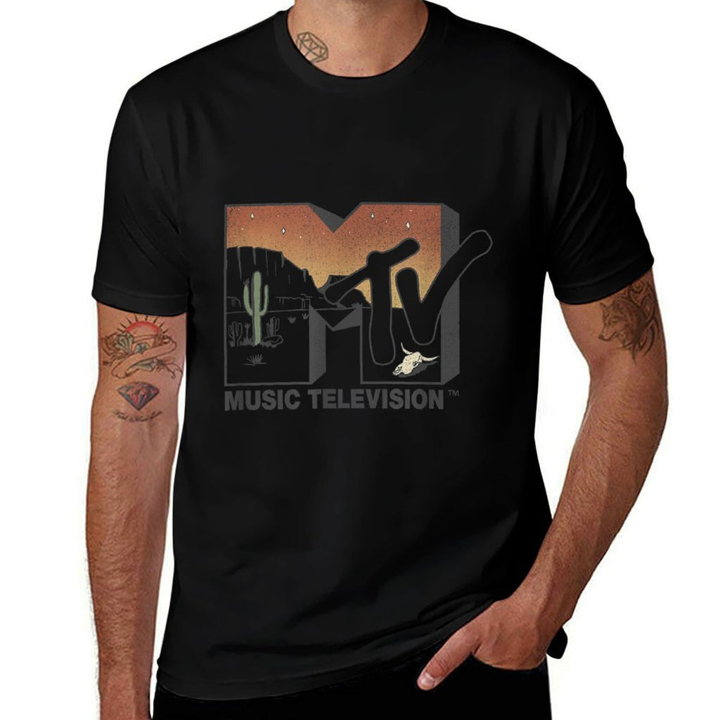 MTV Music Television Retro 80s Cactus Desert Sunset Logo  Fade-proof Color T-Shirt