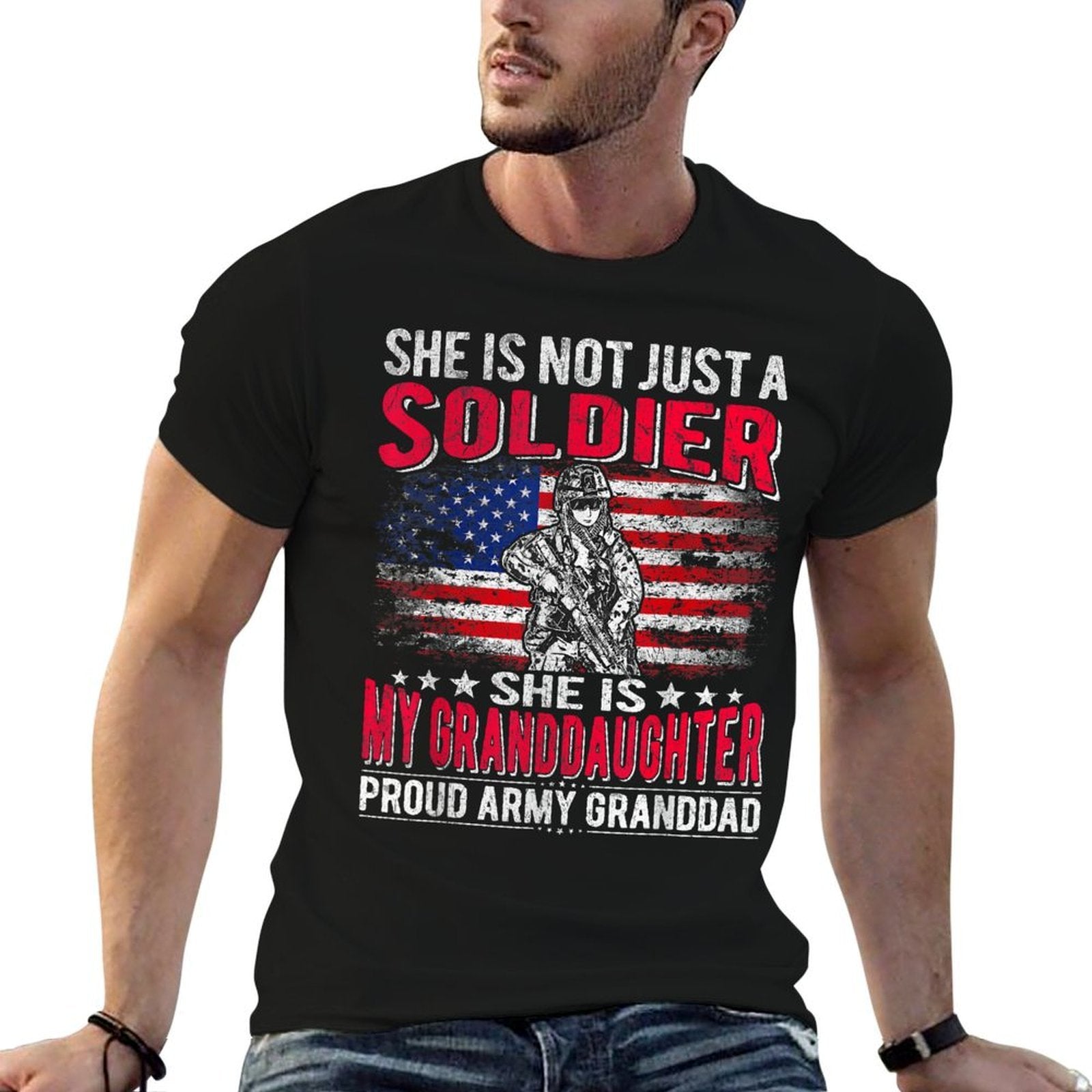 My Granddaughter My Soldier Proud Army Granddad Grandpa Gift  Oversized Silhouette T-Shirt