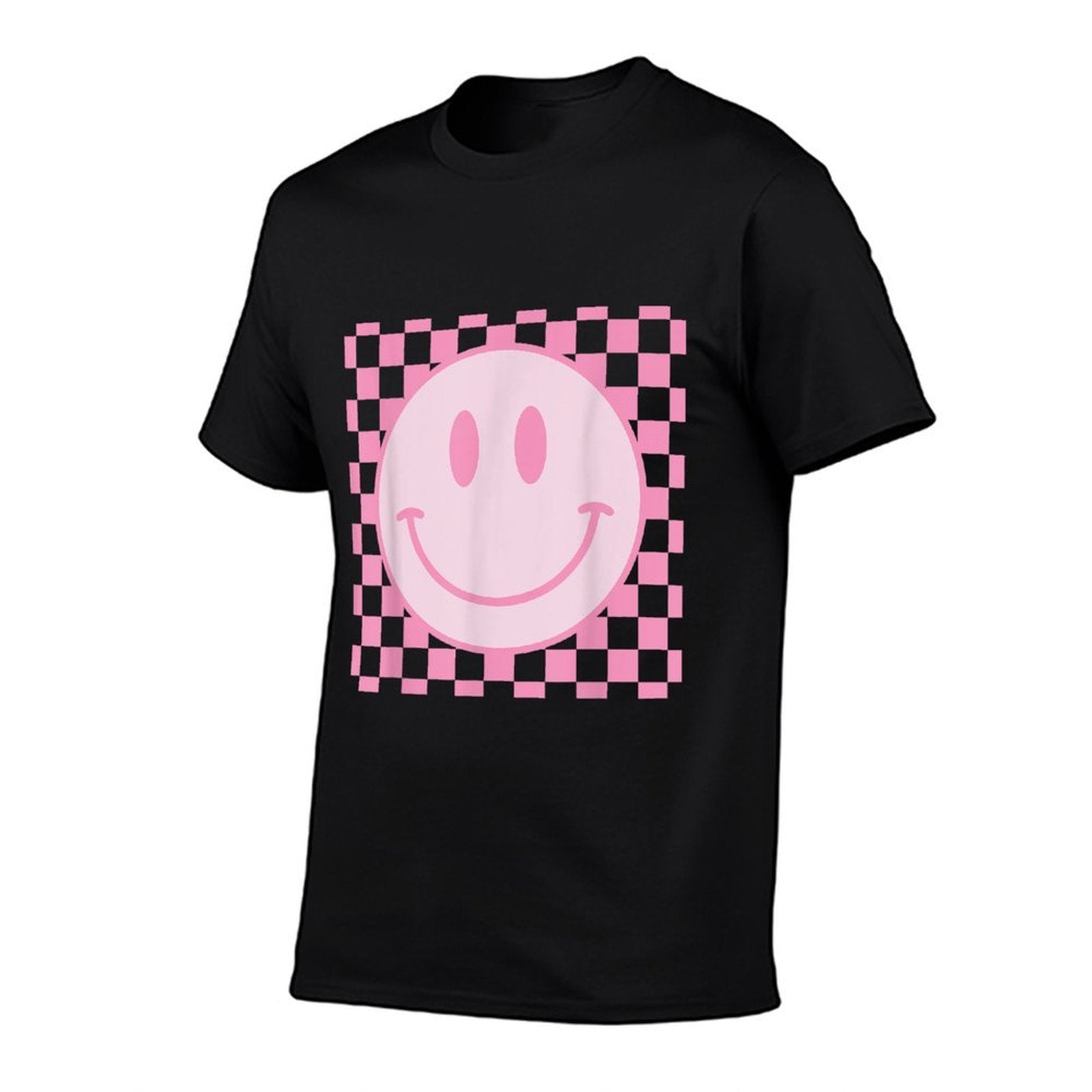Retro Happy Face Checkered Pattern Smile Face Trendy  Tagless Design T-Shirt