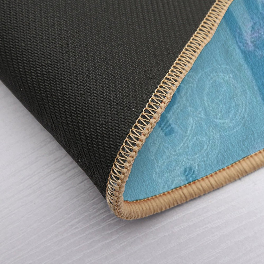 Seashells Seaweed Pattern in Blue  Repositionable Bath Mat