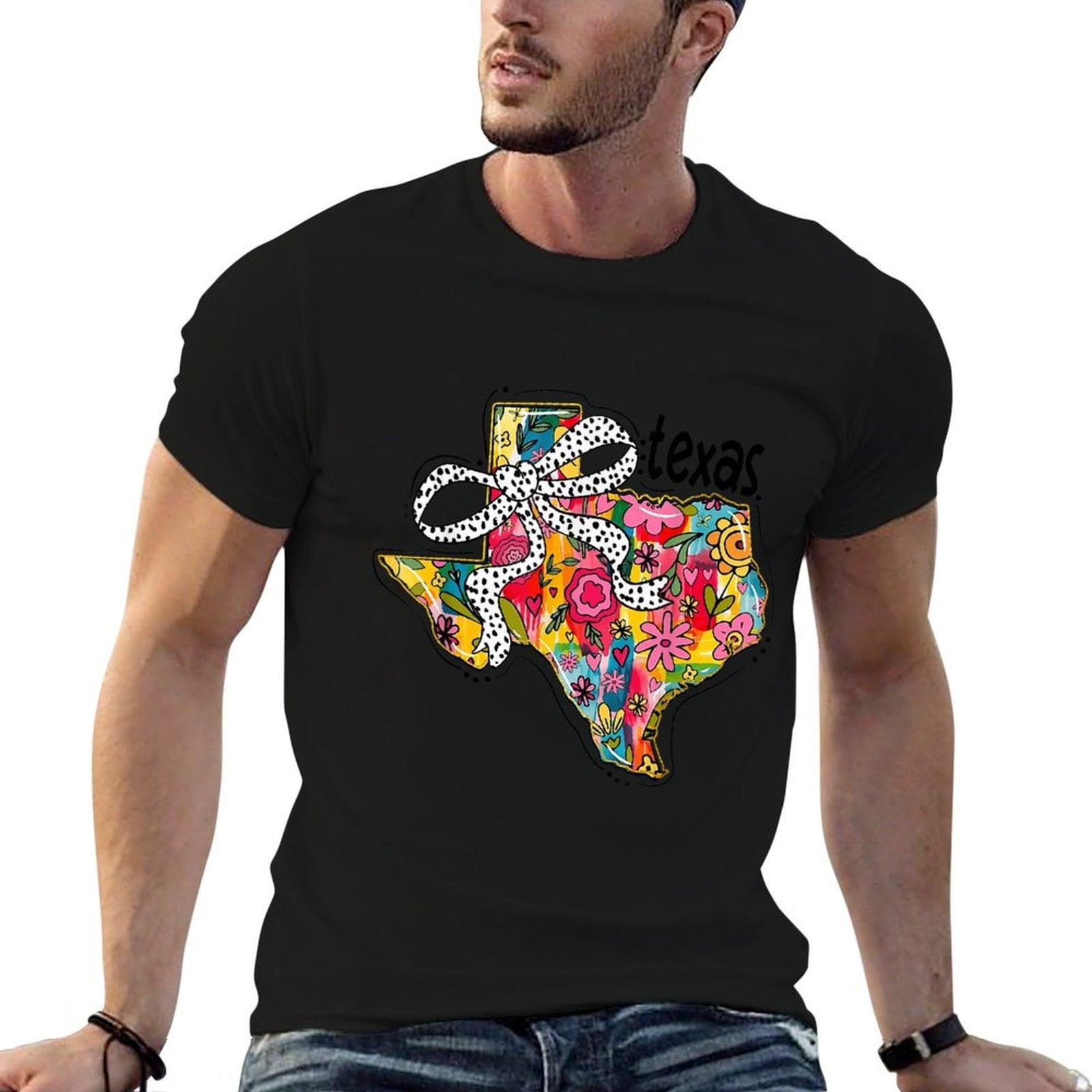 Girly Texas State Map Floral Coquette Bow 4th of July USA  Relaxed-fit T-Shirt