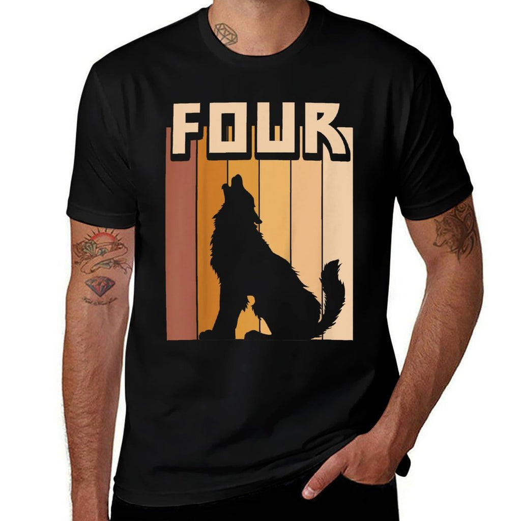 Kids Wolf 4 Birthday Boy Girl Wolf 4 Year Old  Oversized Silhouette T-Shirt