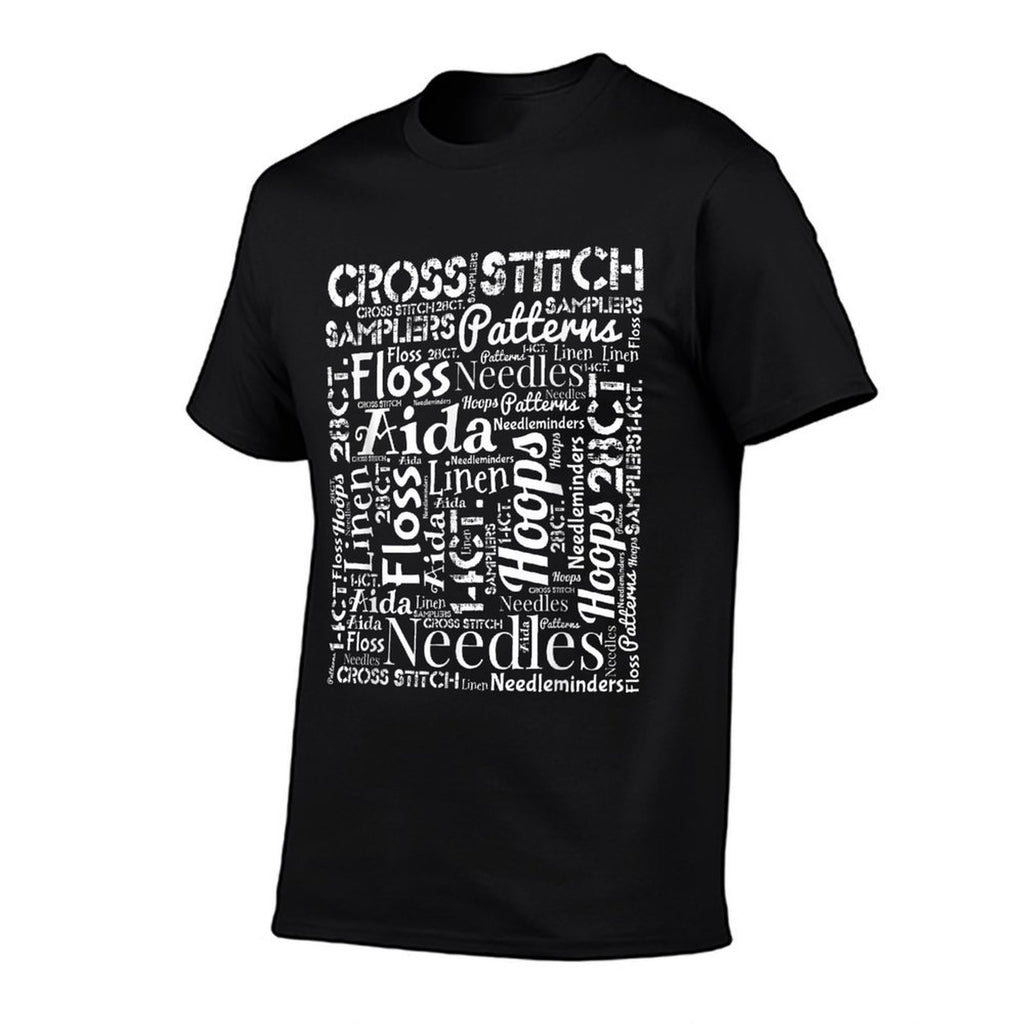 Fun Cross Stitch Hobby Words  Rolled Sleeves T-Shirt