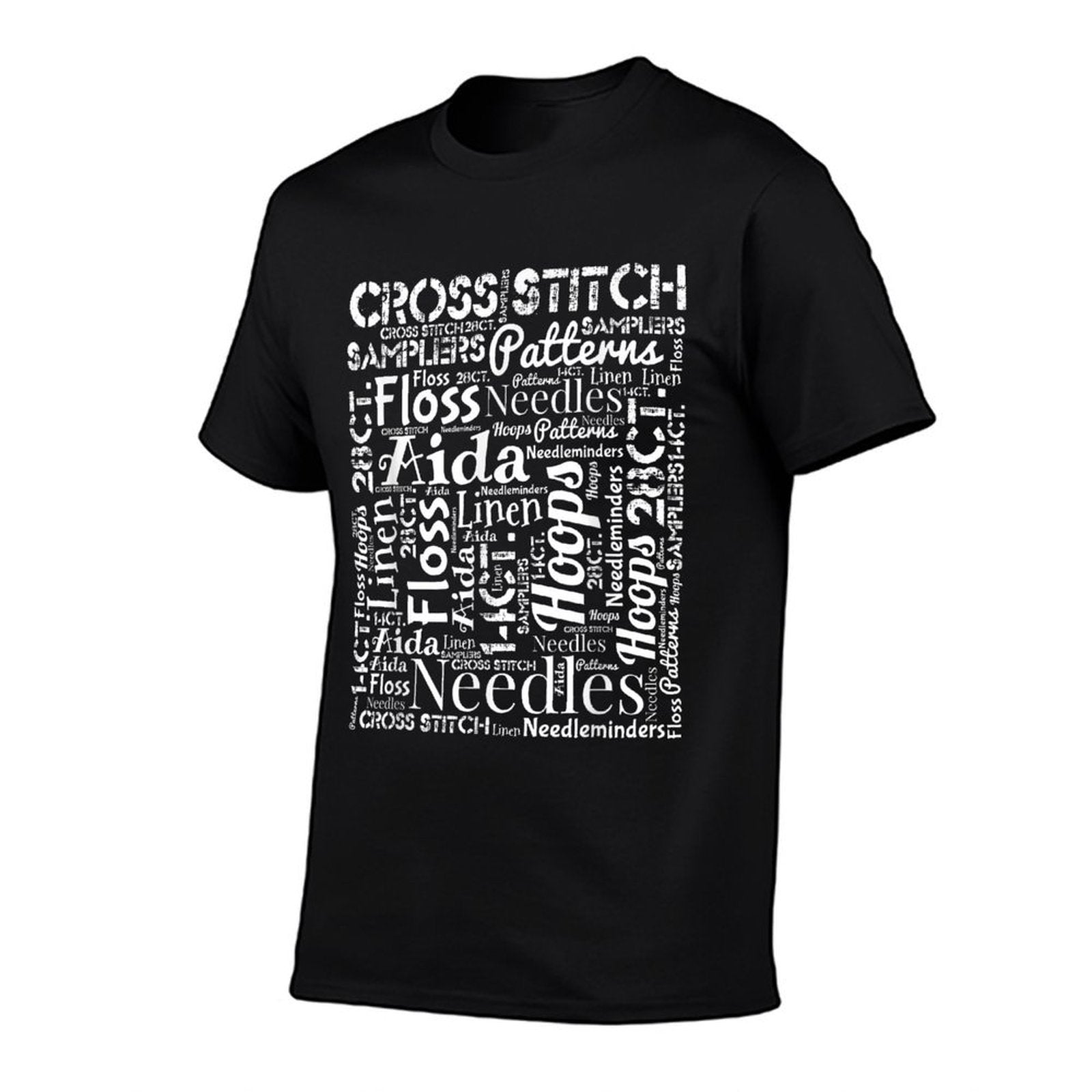 Fun Cross Stitch Hobby Words  Rolled Sleeves T-Shirt