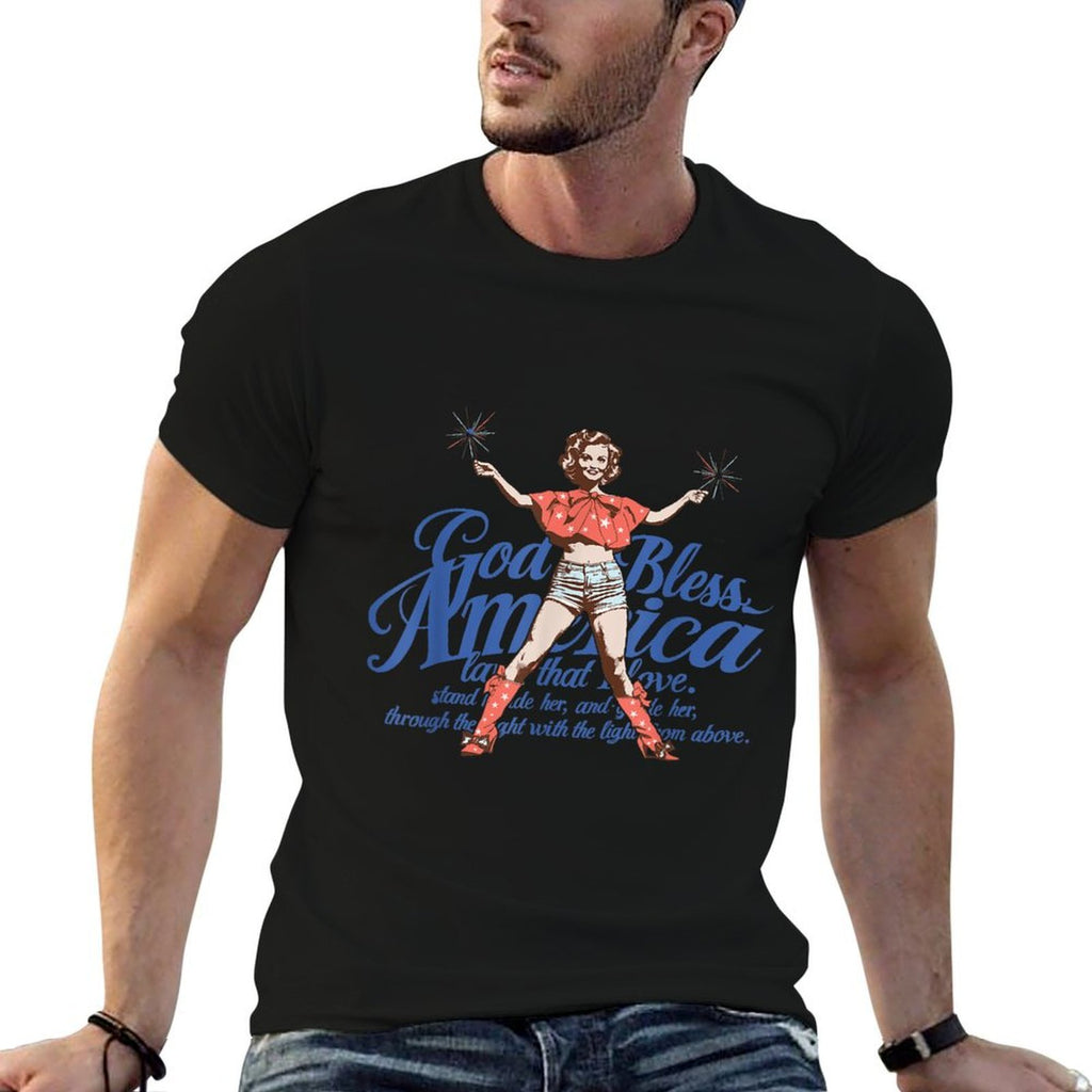 God Bless America Vintage 4th of July Pinup Coquette Bow  Graphic-printed T-Shirt