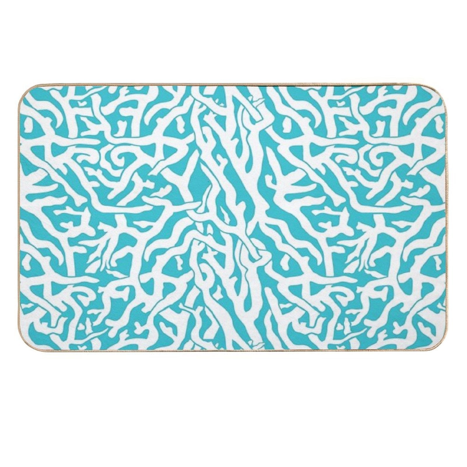 Coral Reef Pattern White Aqua Blue Beach  Absorbent Bath Mat