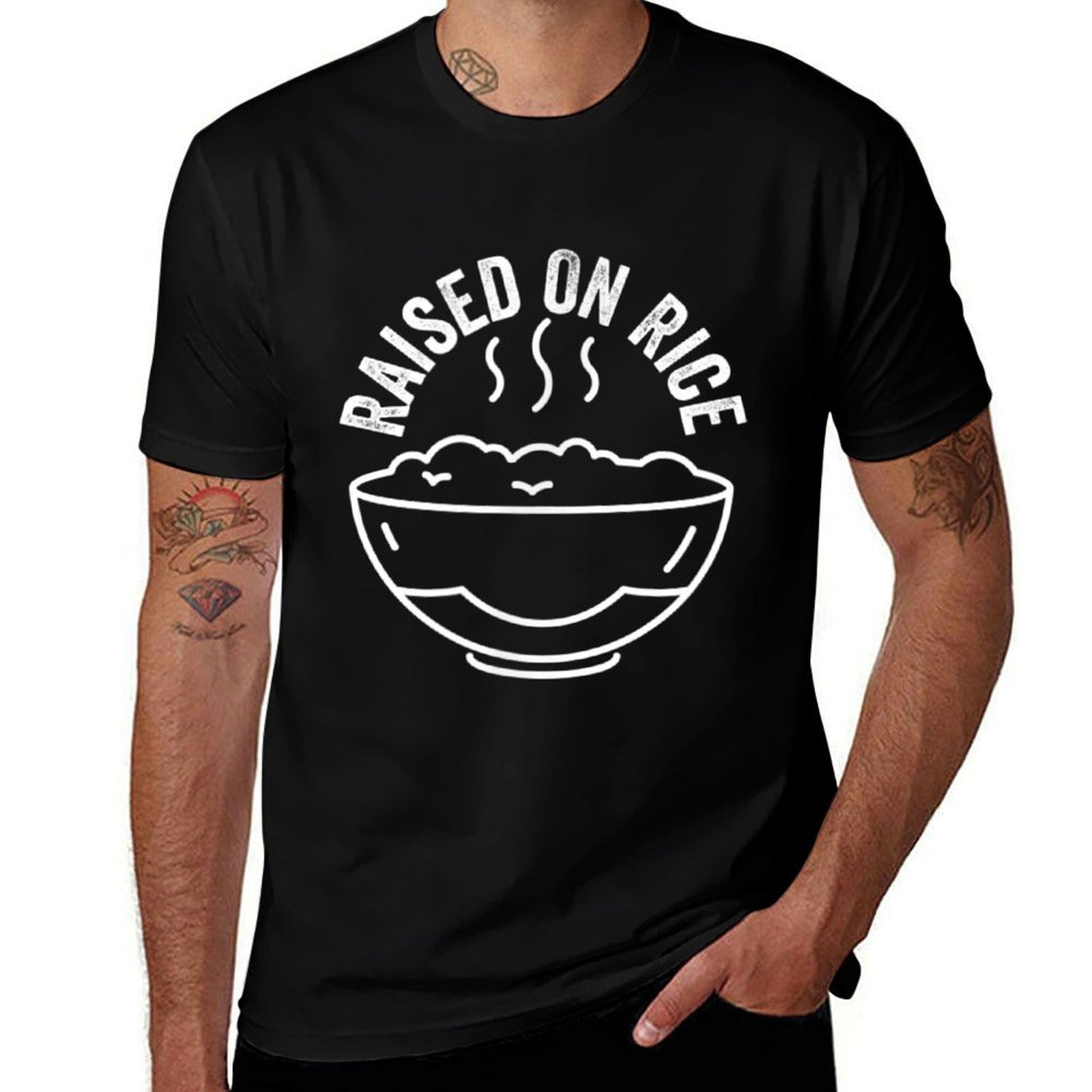 Cute Raised On Rice Asian Culture Foodie Bowl Steam Rice  Trendy Pattern T-Shirt