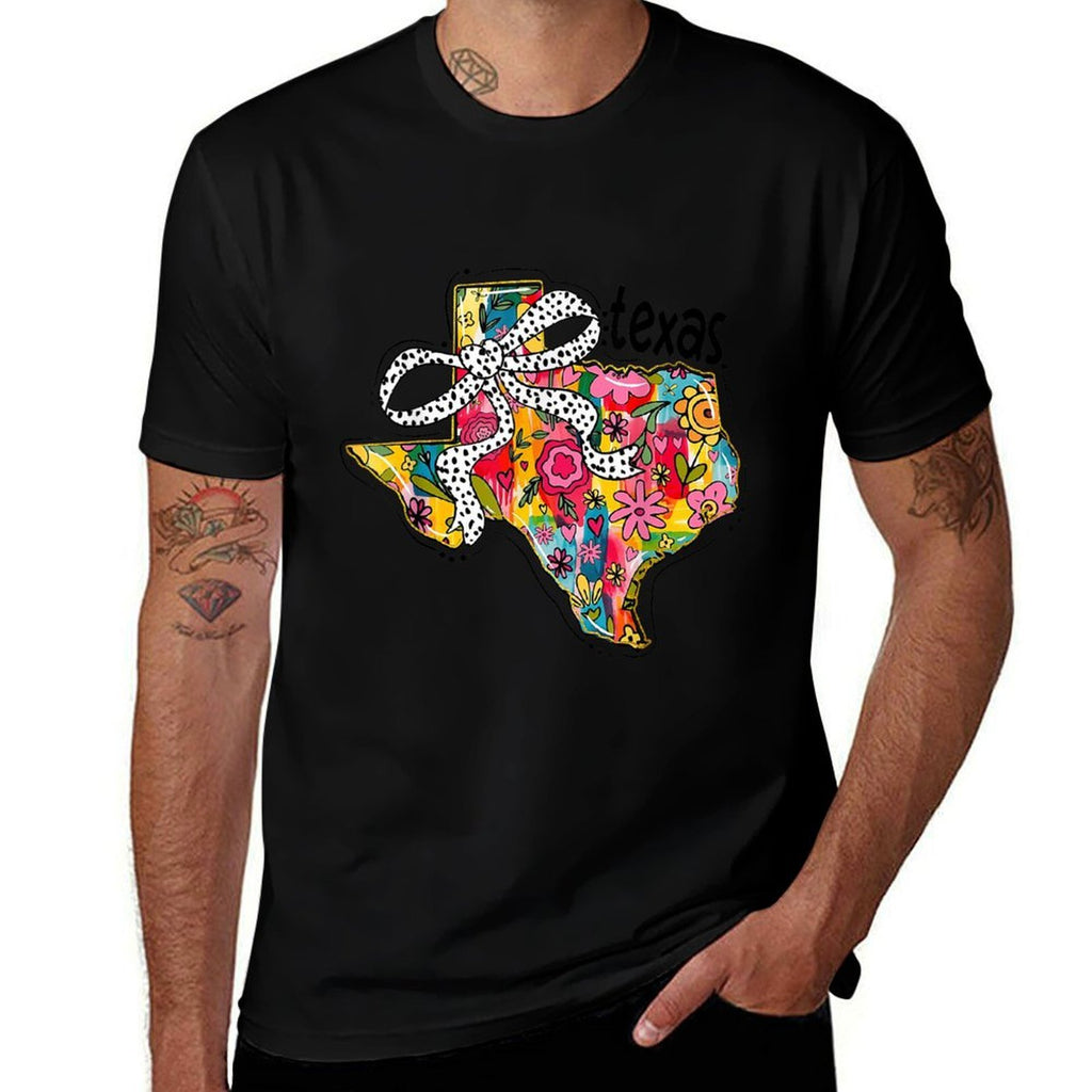 Girly Texas State Map Floral Coquette Bow 4th of July USA  Relaxed-fit T-Shirt