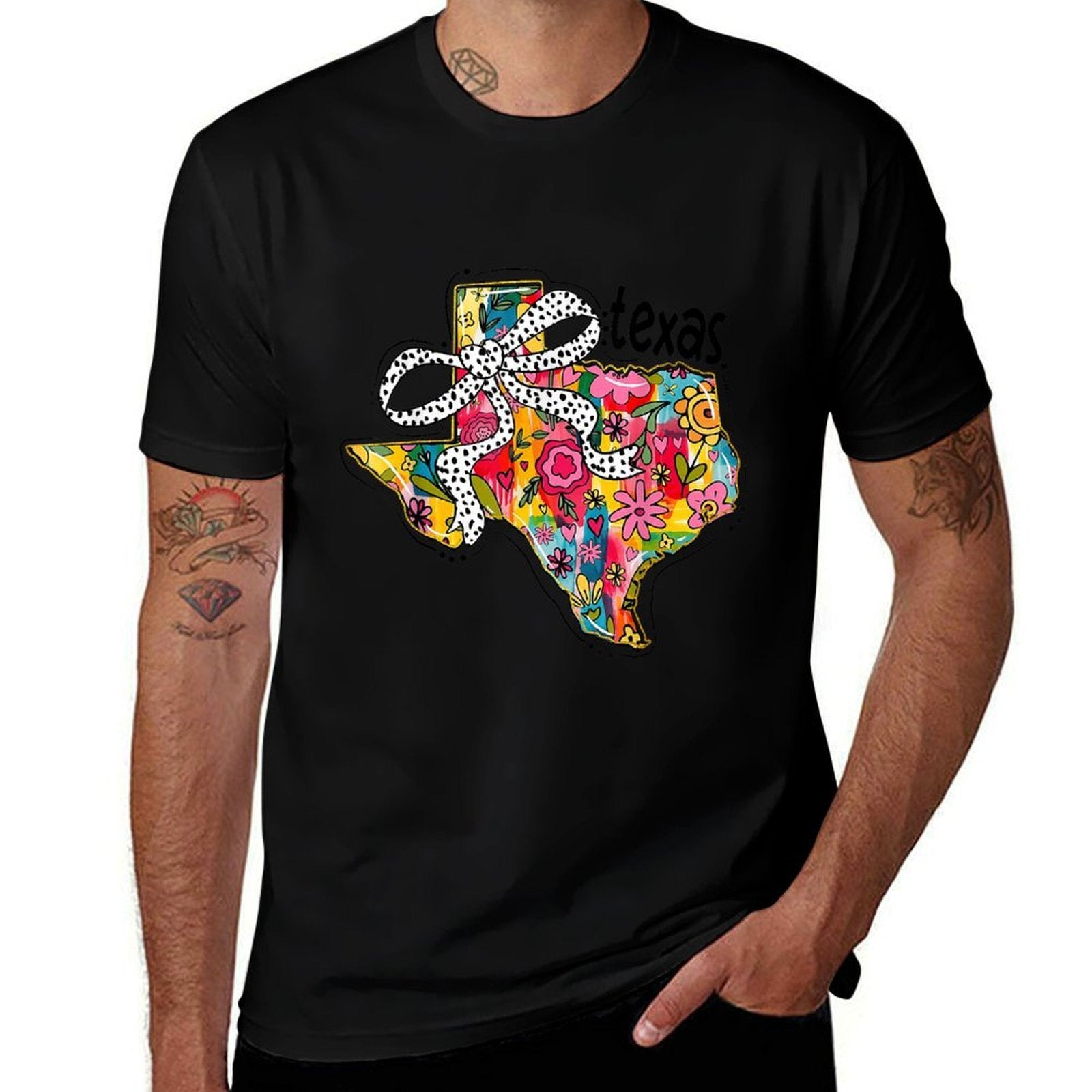Girly Texas State Map Floral Coquette Bow 4th of July USA  Relaxed-fit T-Shirt