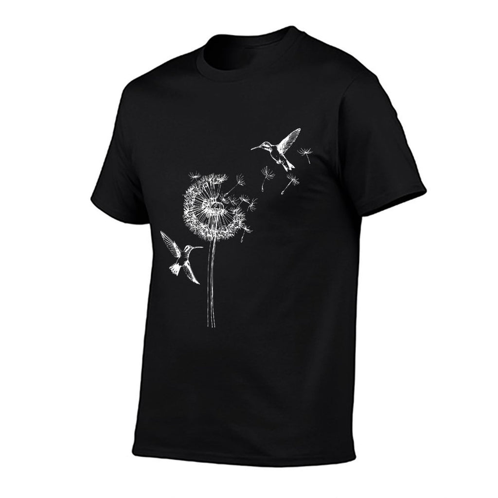 Hummingbird Bird Floral Dandelion Spring Birds Flower  Cotton T-Shirt