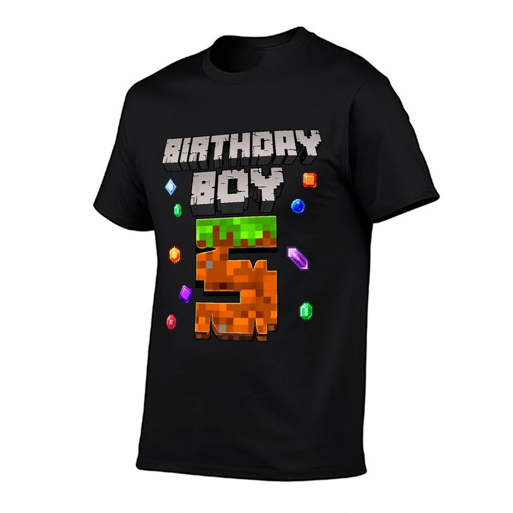 Kids 5th Birthday Boy 5 Video Gamer Pixel Number Five Bday Party  Fade-proof Color T-Shirt