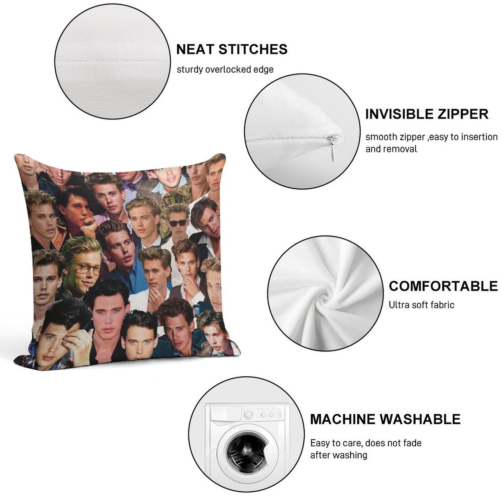 Austin Butler Photo Collage Soft High-Density Material Throw Pillow