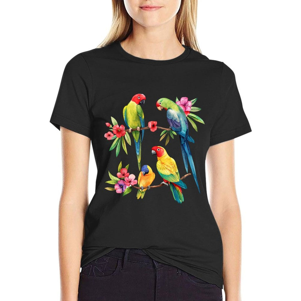 Colorful Parrot Watercolor  High-quality Stitching T-Shirt