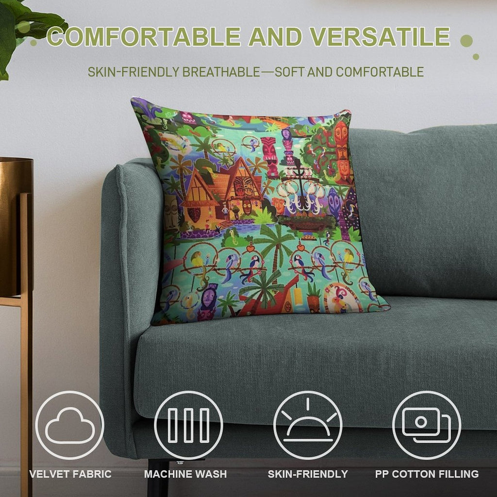 The ORIGINAL Enchanted Tiki Room Collage Soft Durable Construction Throw Pillow