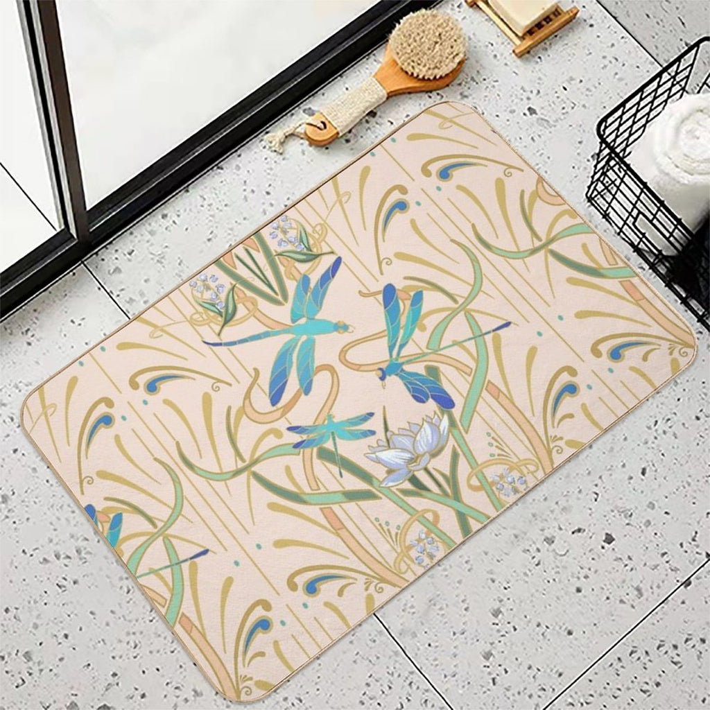 Art Nouveau Dragonflies Pattern  Blush  Absorbent Bath Mat
