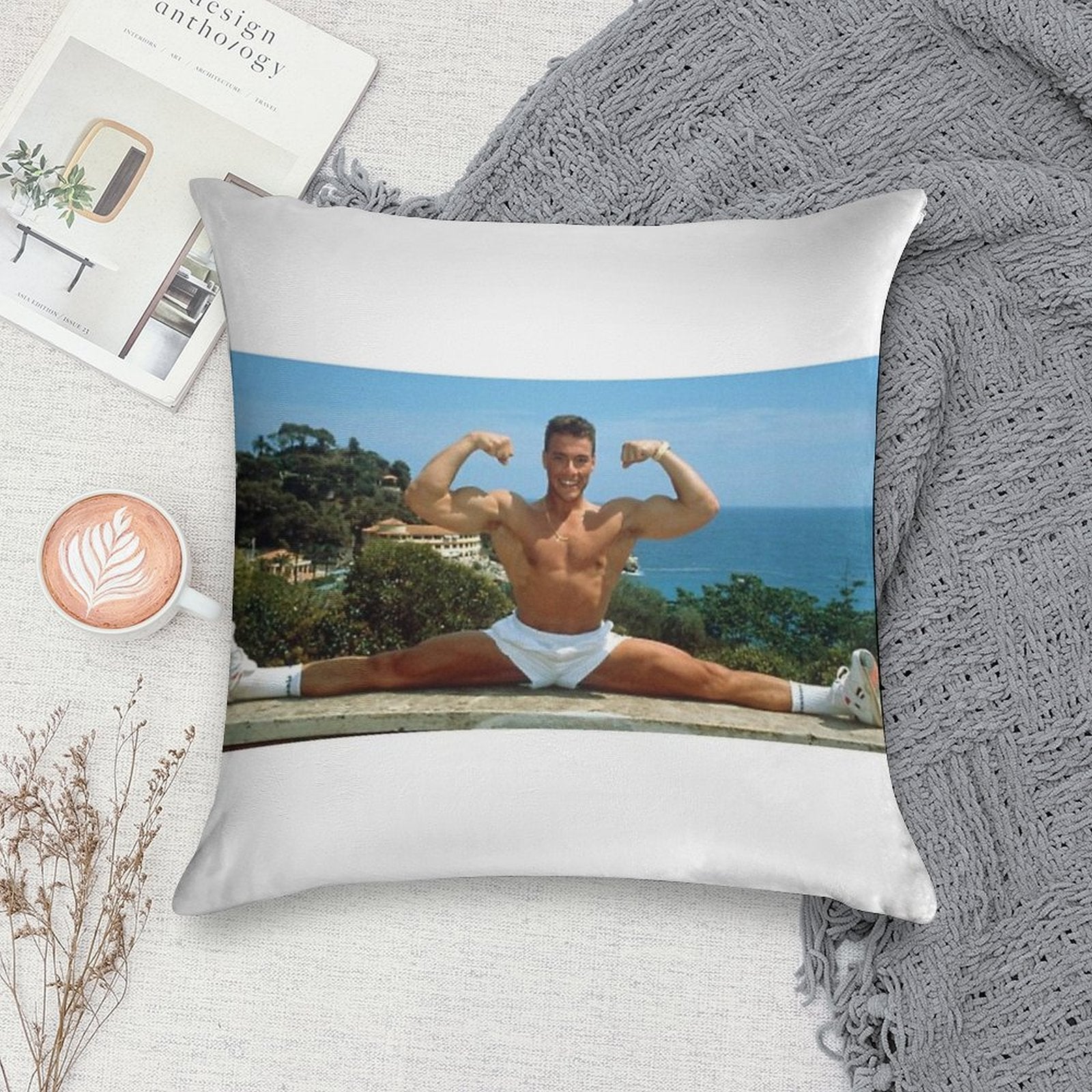 Jean Claude Van Damme Splits Soft Short Plush Fabric Throw Pillow