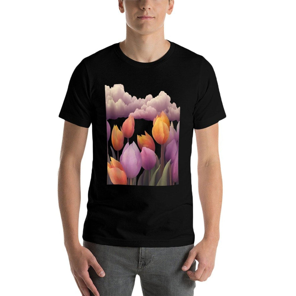 Tulip Fields At Twilight Floral Art  Polyester Blend T-Shirt