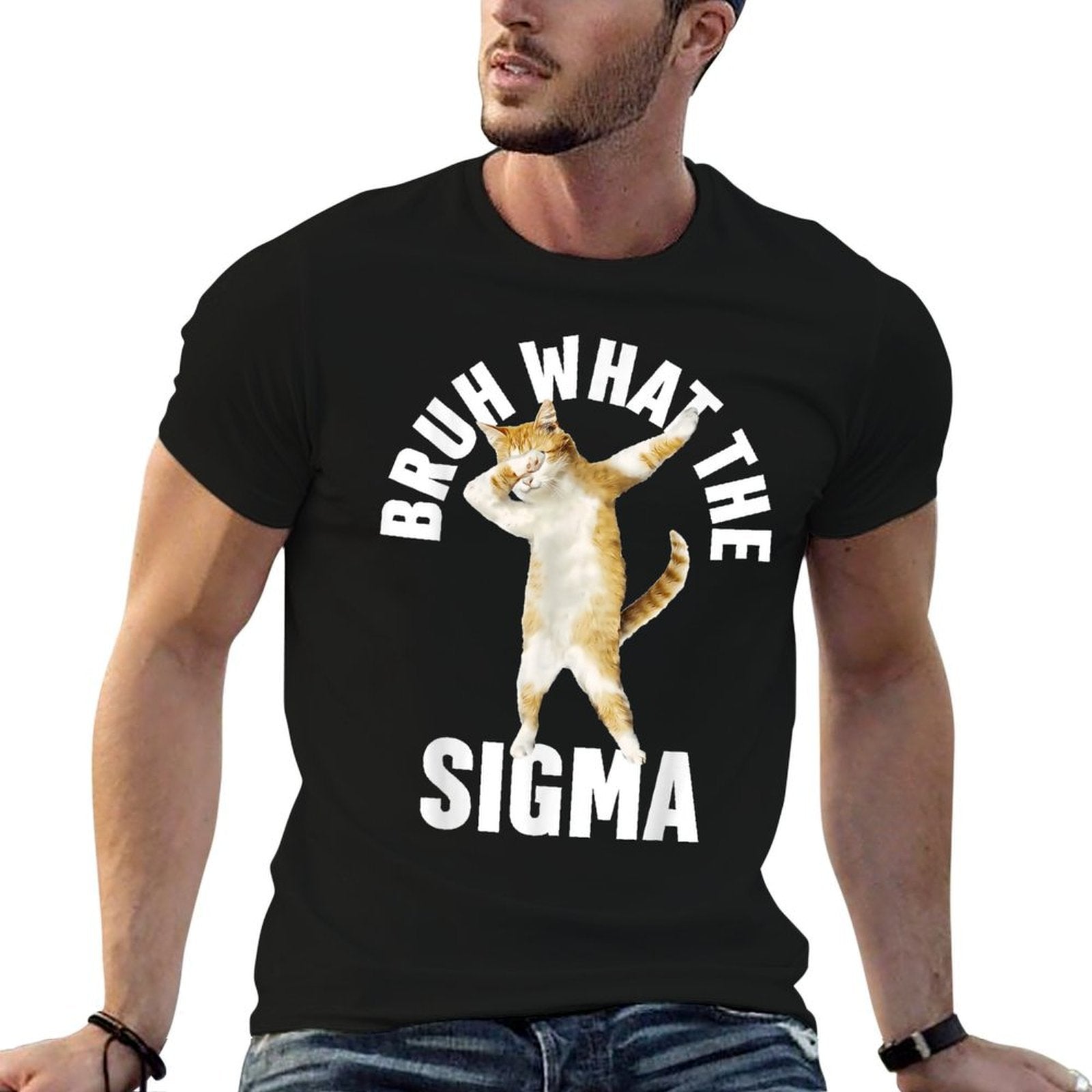 Funny Cat Bruh What The Sigma Saying Adult Sarcastic Meme  Polyester Blend T-Shirt