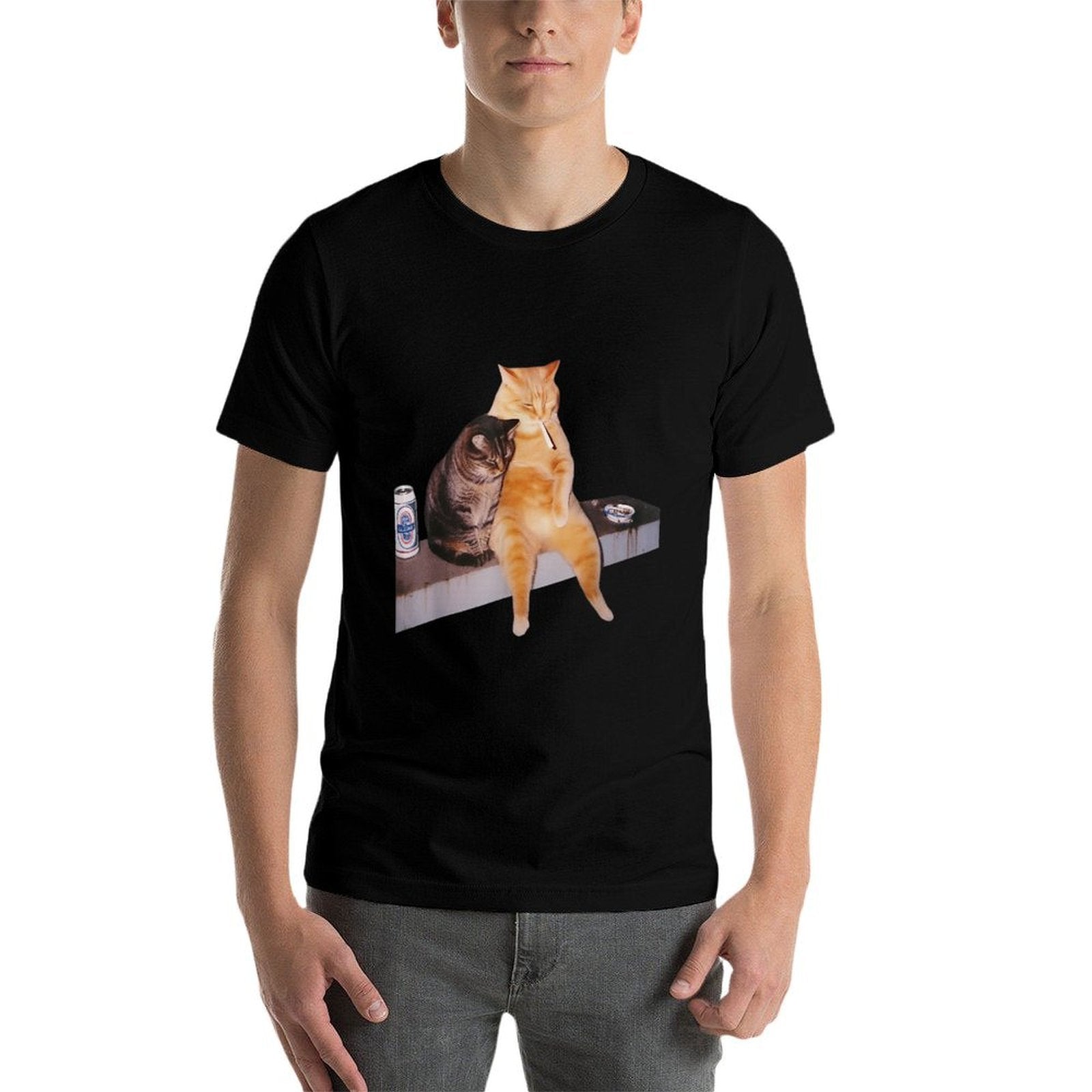 Cat Meme Cat Smoking Cigarette  Cotton T-Shirt