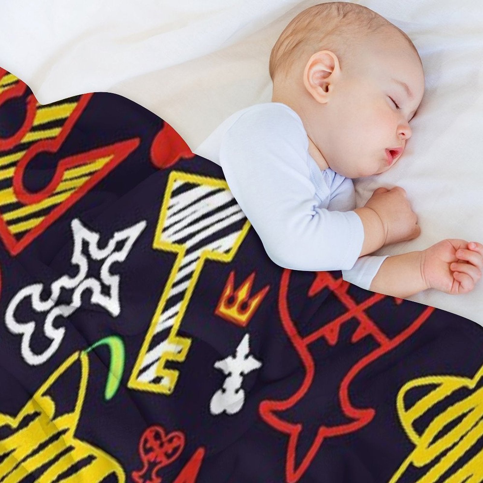 Kingdom Hearts Crayon Style Pattern - Bright Travel-friendly Throw Blanket