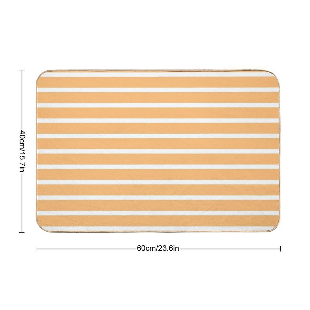 Apricot Orange And White Horizontal Stripes  Easy To Clean Bath Mat