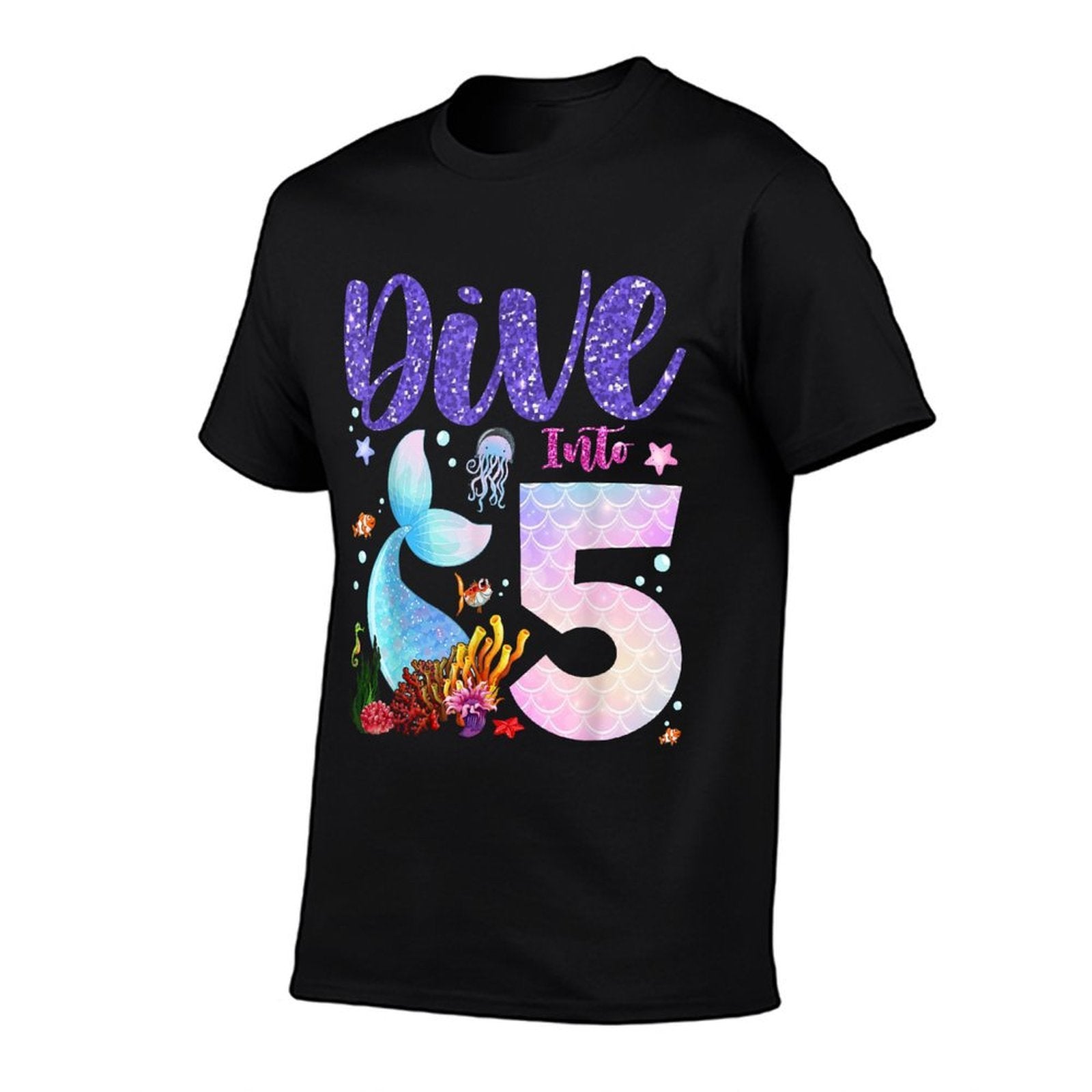 Dive Into 5 Birthday Decorations Girl 5th Birthday Mermaid  Graphic-printed T-Shirt