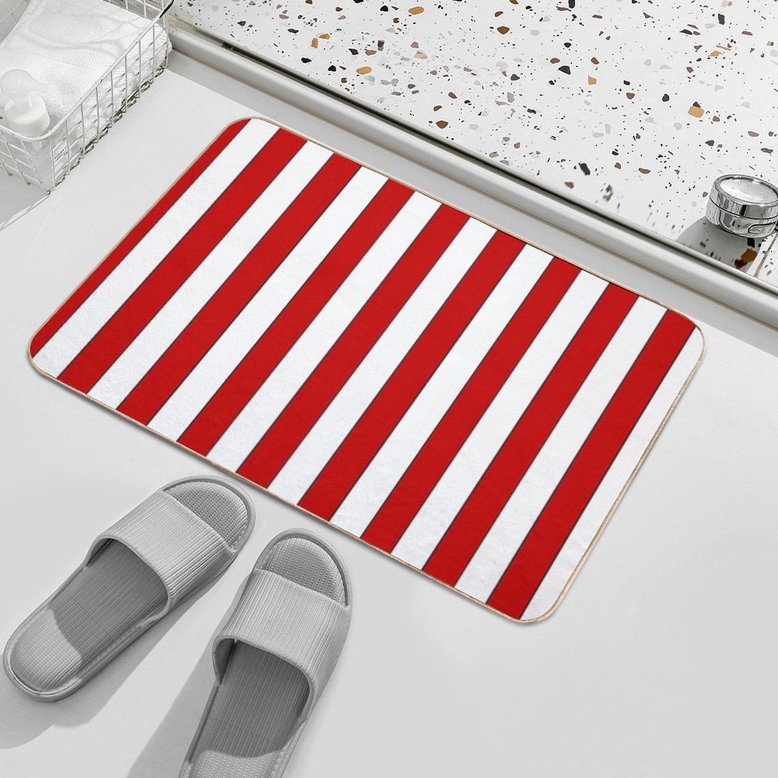 Retro Red & White Striped Team Colours  Easy Maintenance Bath Mat