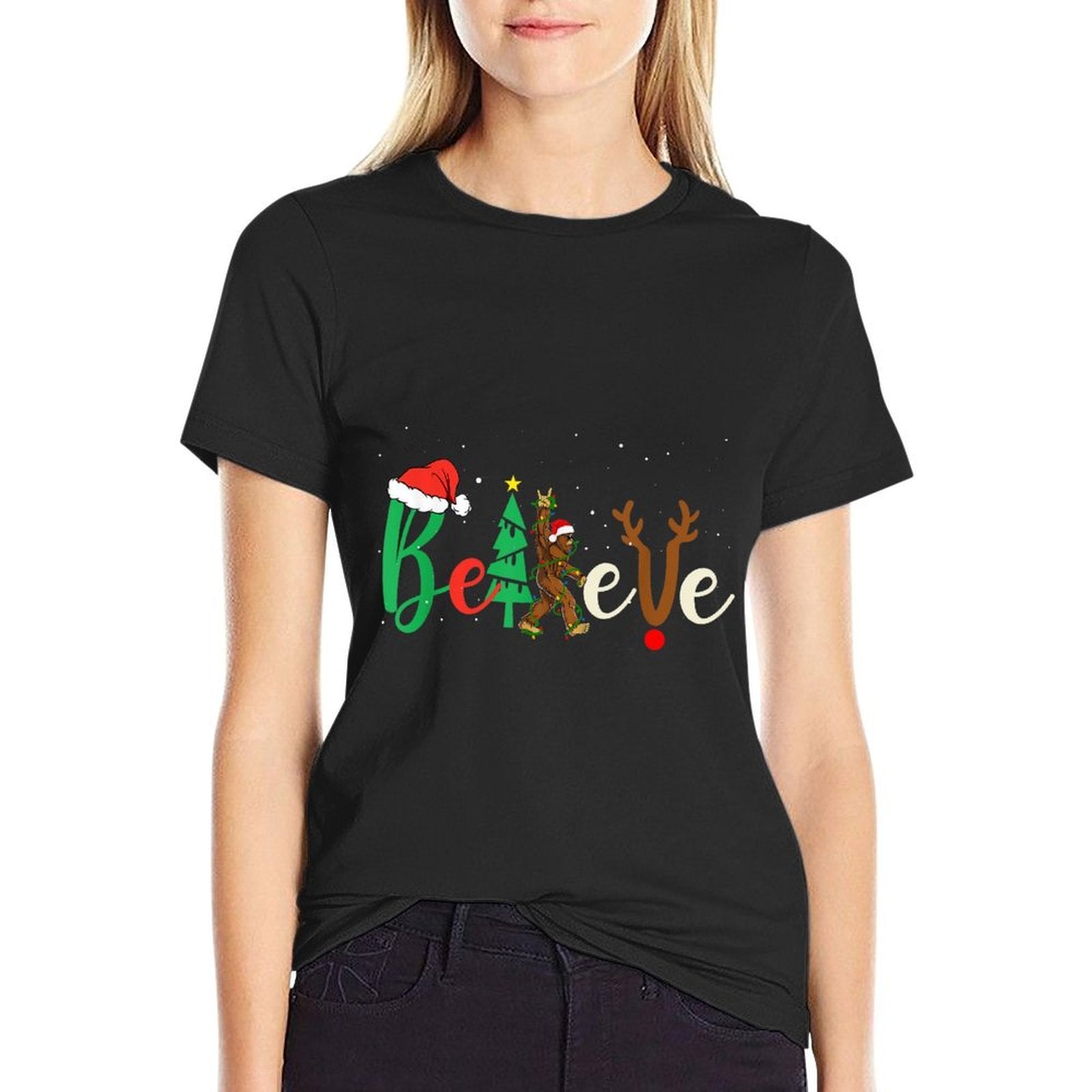 Believe Bigfoot Christmas Sasquatch Xmas Men Women Kids  Heathered Texture T-Shirt