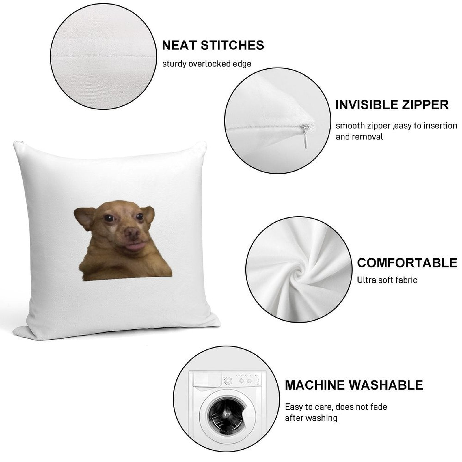 Blep Dog Soft Hidden Zipper Throw Pillow
