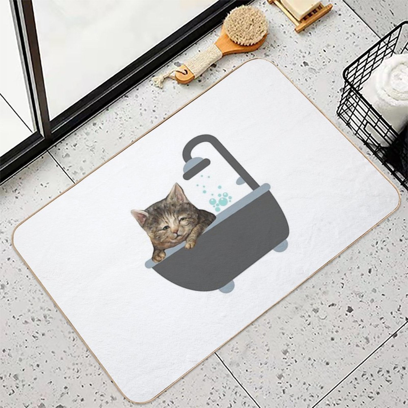 Bath Cat A Funny And Cute Lazy Cat Design  Slip-Resistant Bath Mat