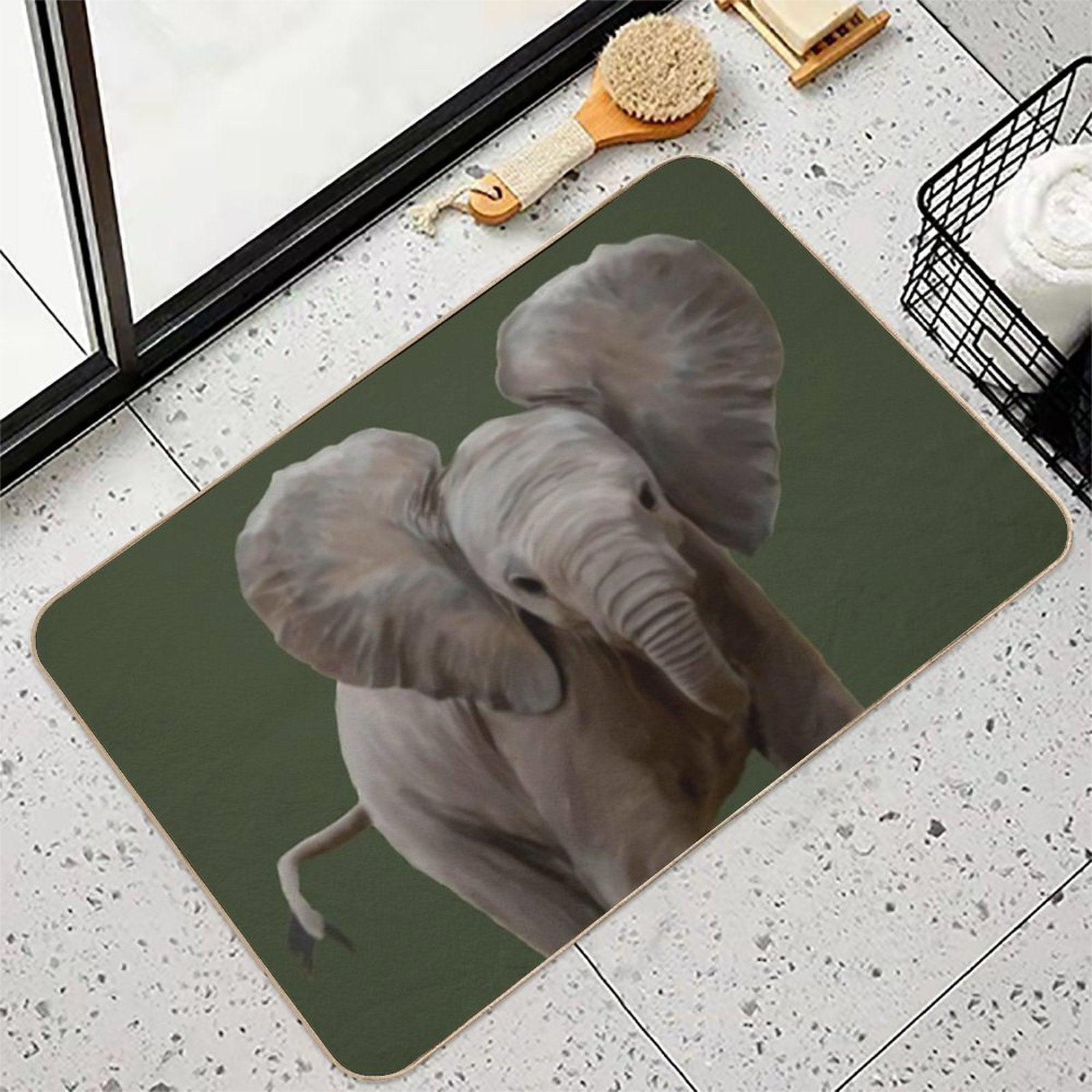 Baby Elephant Painting  Non-Slip Bath Mat