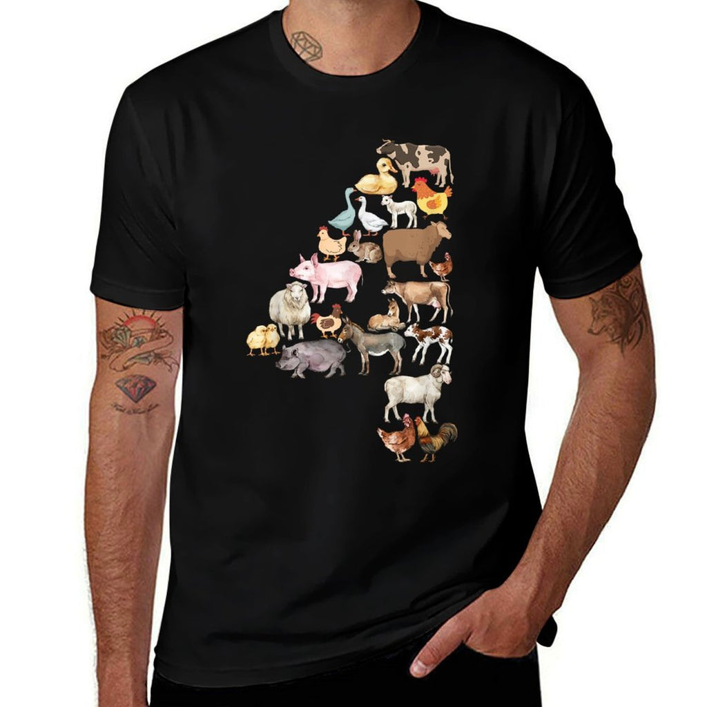 Fun 4th Birthday Farm Animals Theme Boy Kids 4 Year Old Bday  Cotton T-Shirt