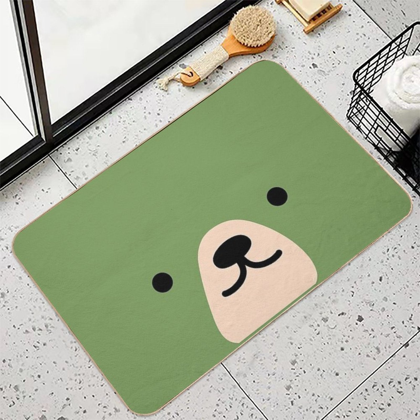 Cute Green Bear Face  Repositionable Bath Mat